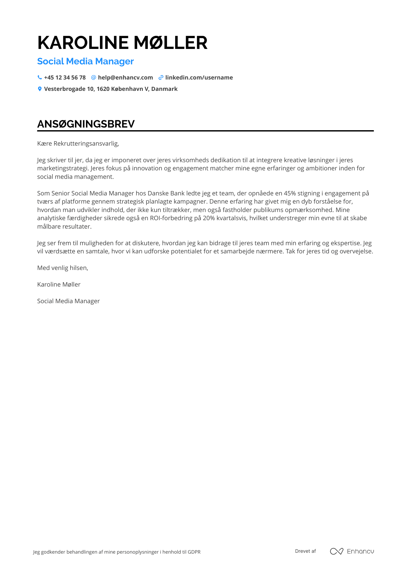 Ansøgningsbrev til Social Media Manager