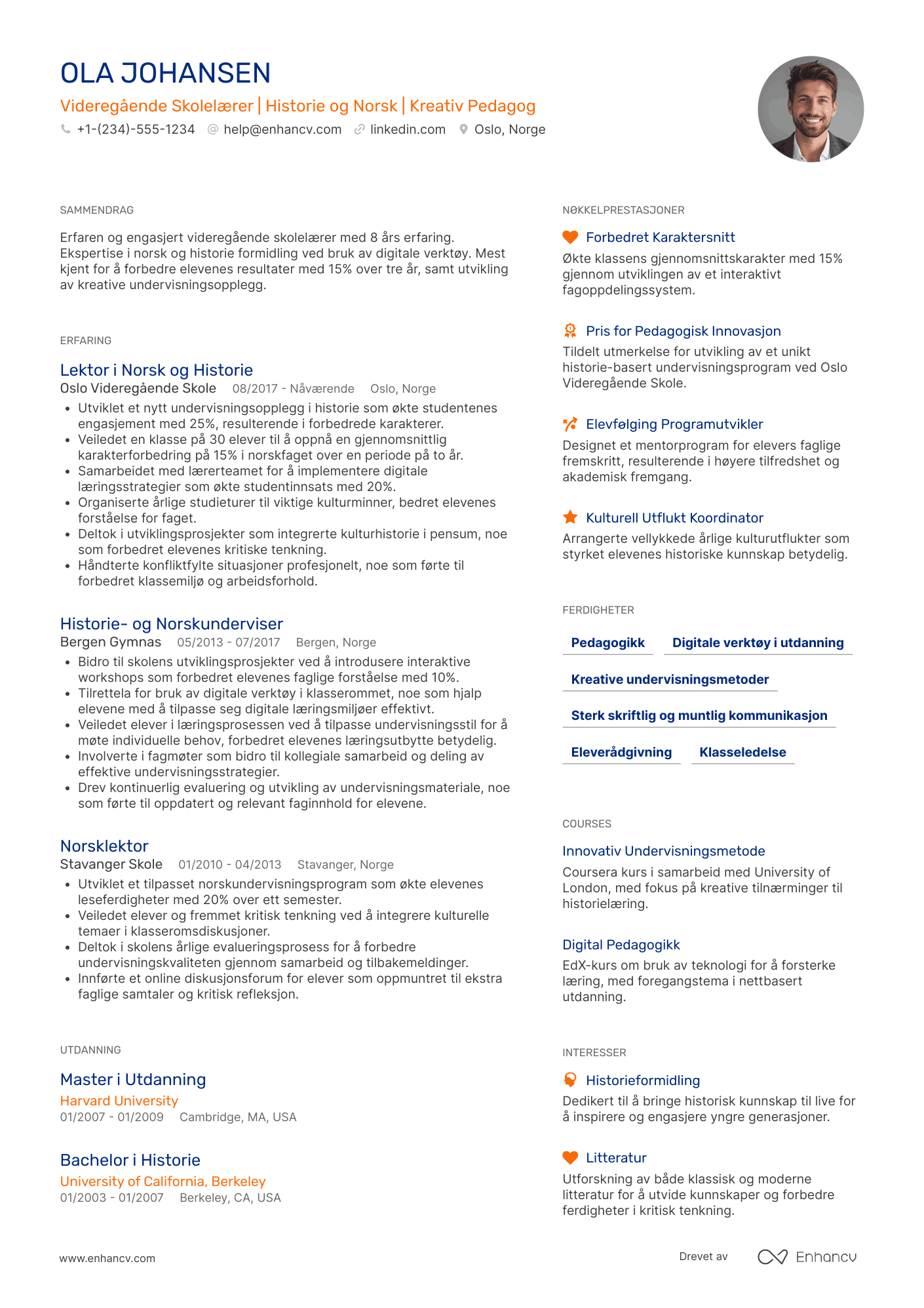 CV for Videregående skolelærer