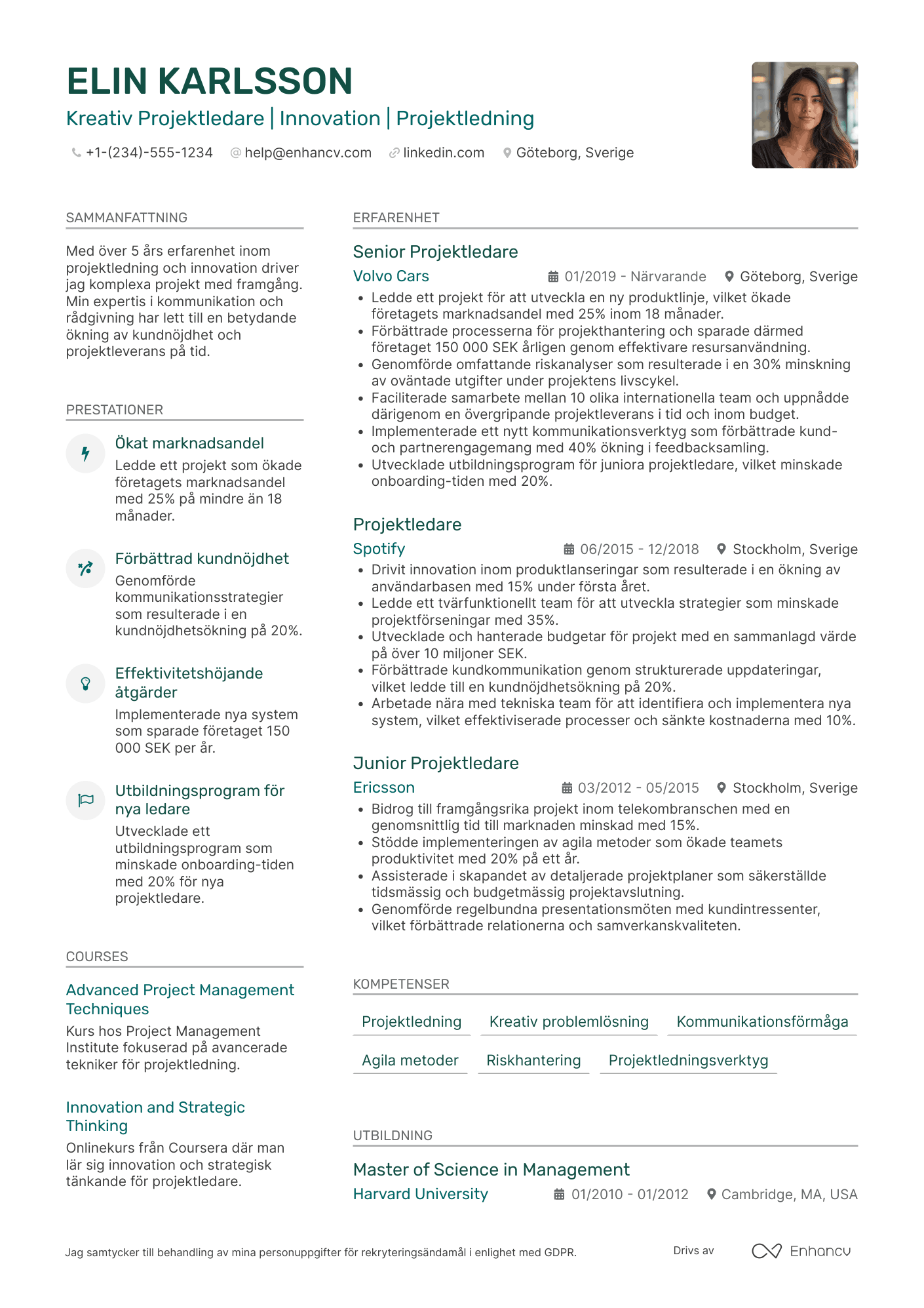 CV för Kreativ projektledare