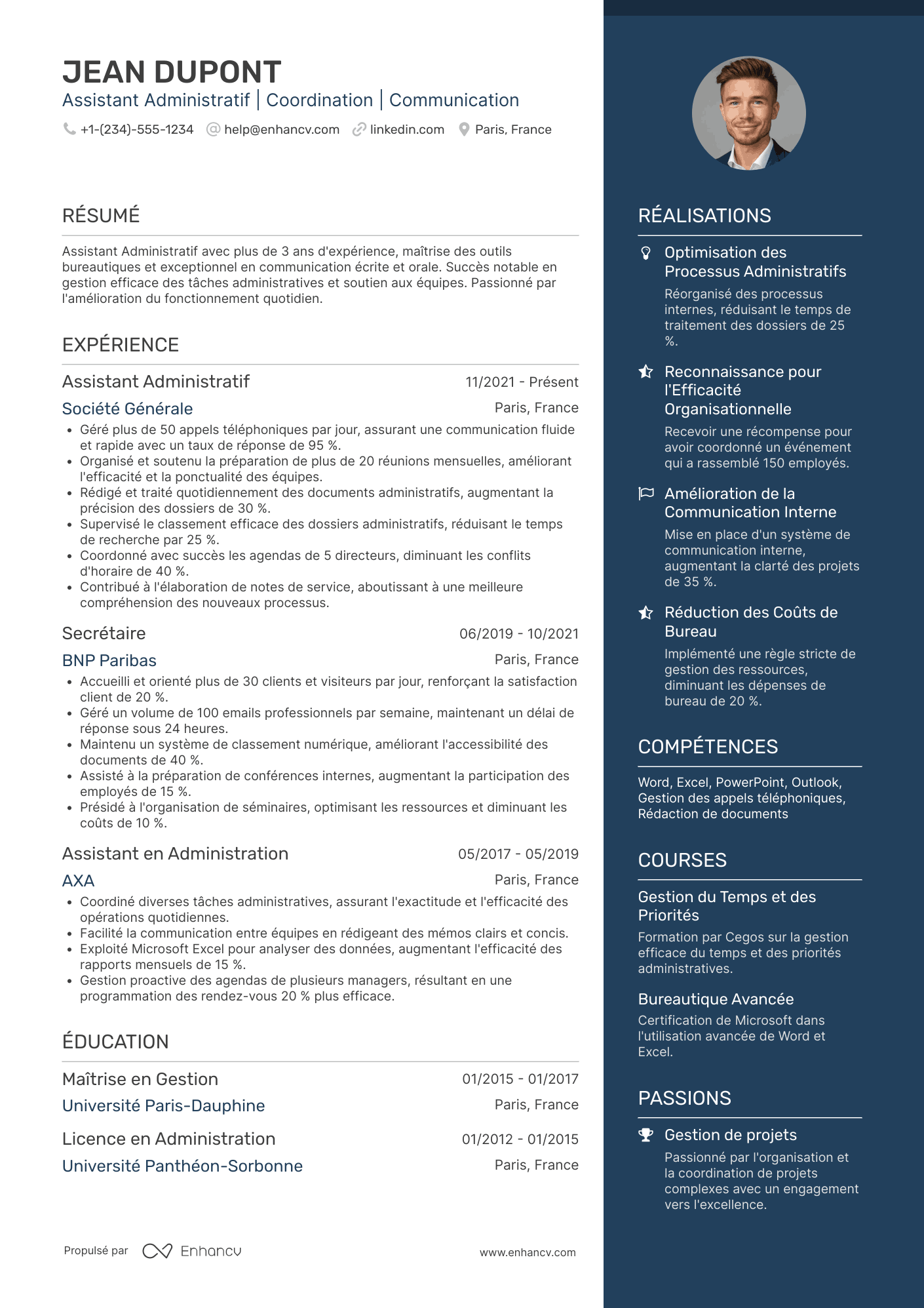Assistant administratif CV secrétaire