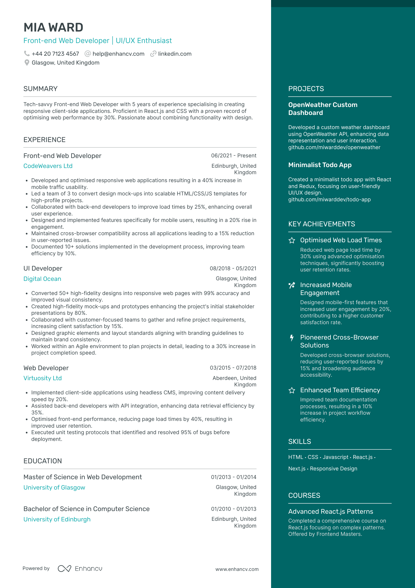 Web Developer CV Examples