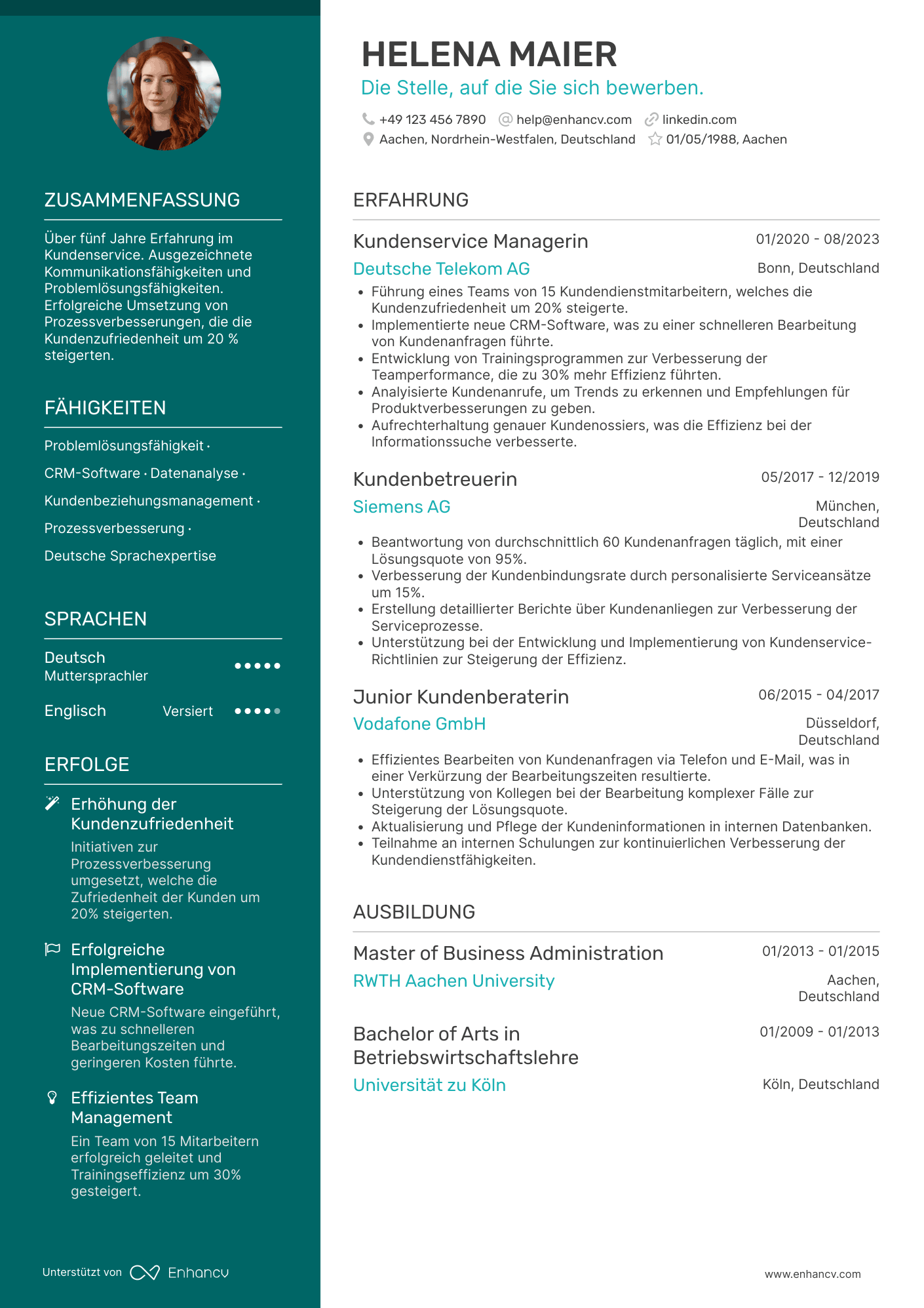 Lebenslauf als Kundenservice Berater