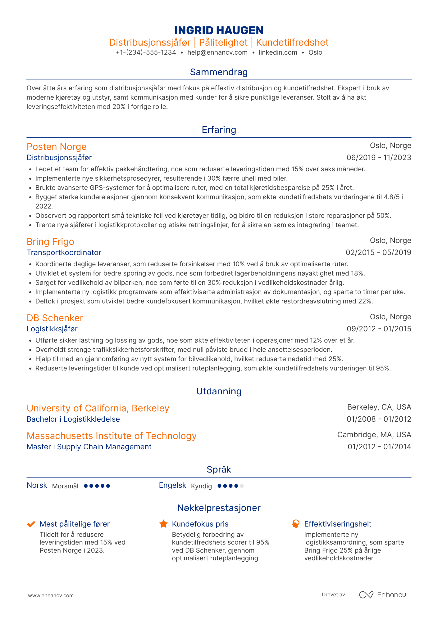 CV for Distribusjonssjåfør