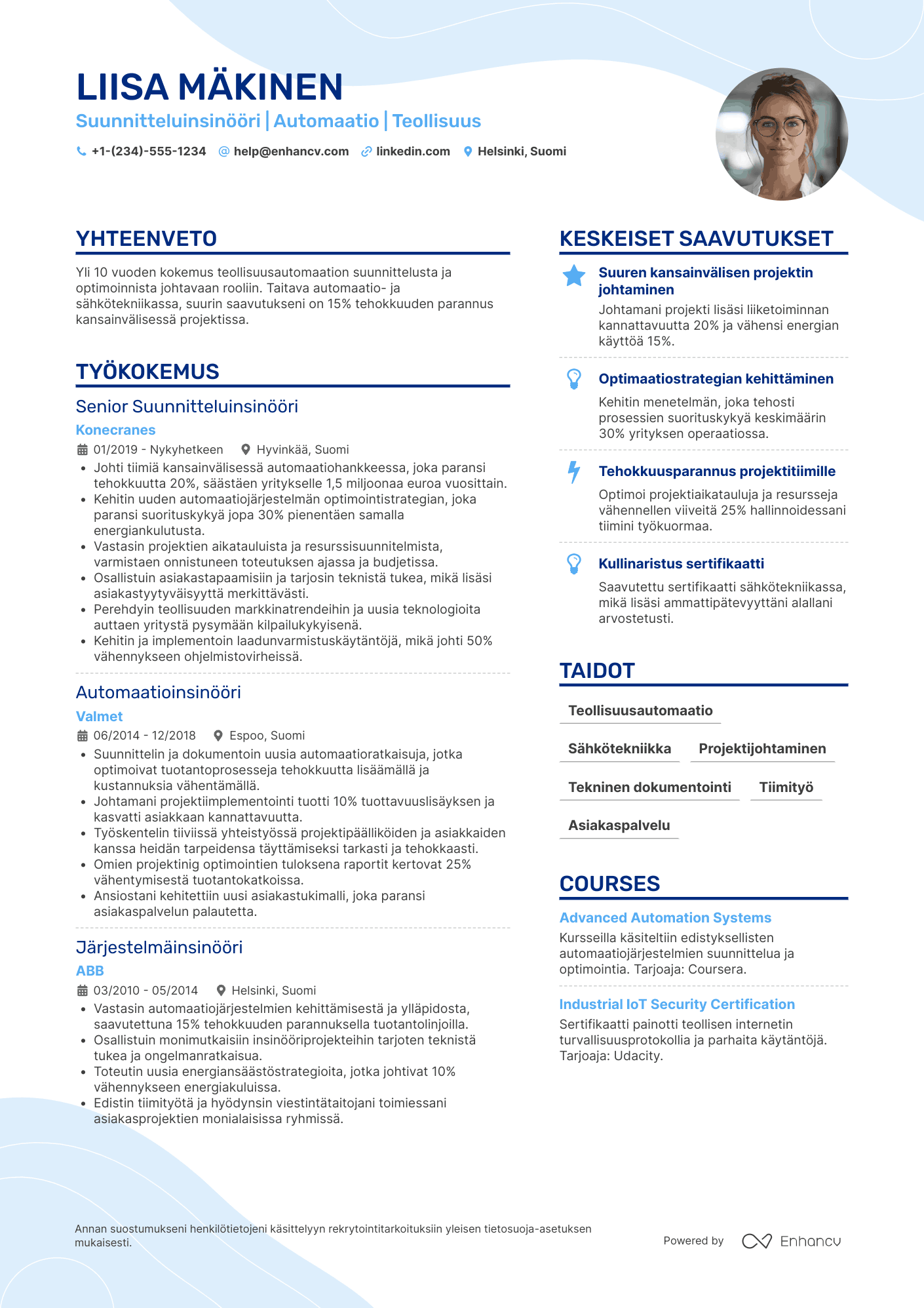 Ansioluettelo Suunnitteluinsinööri Automaatio