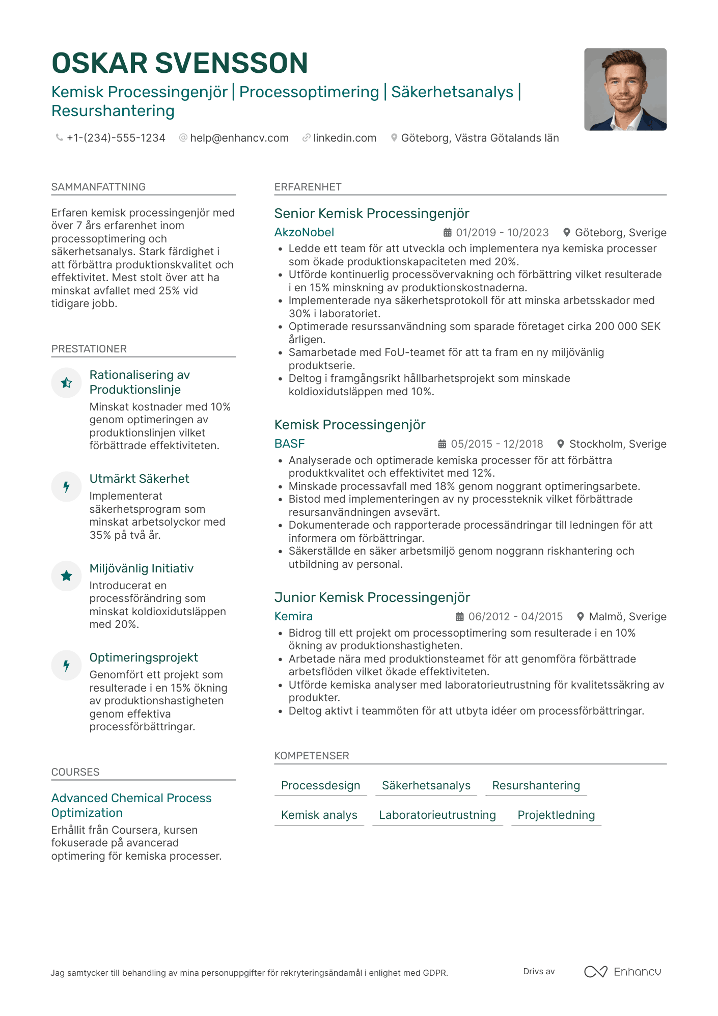 CV för Kemisk Processingenjör
