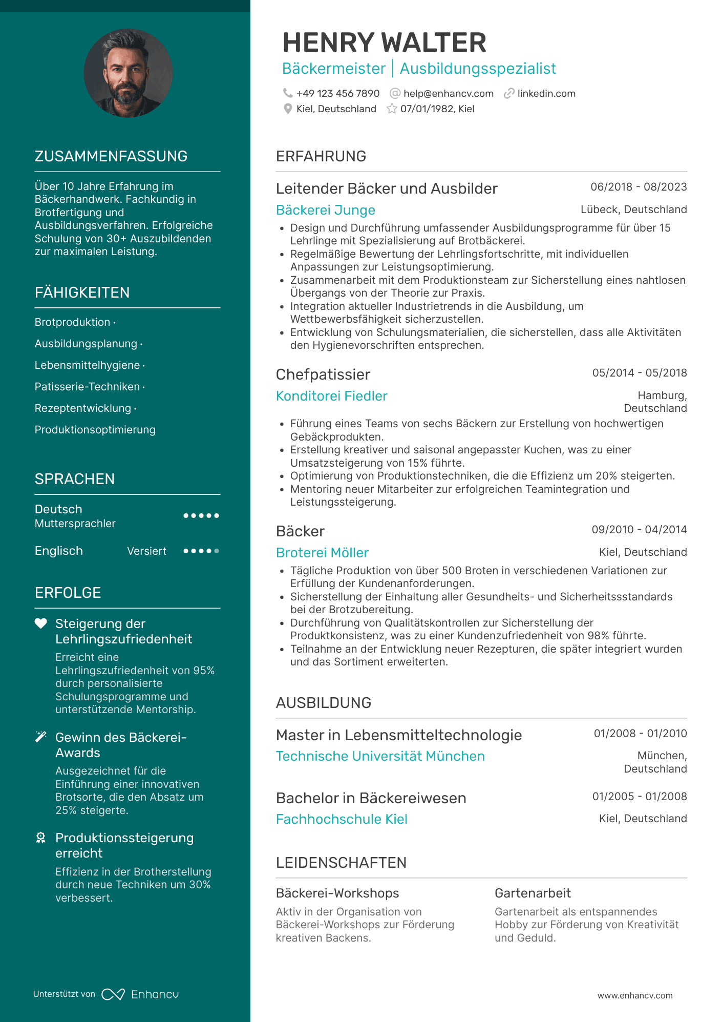 Lebenslauf als Bäcker Ausbilder