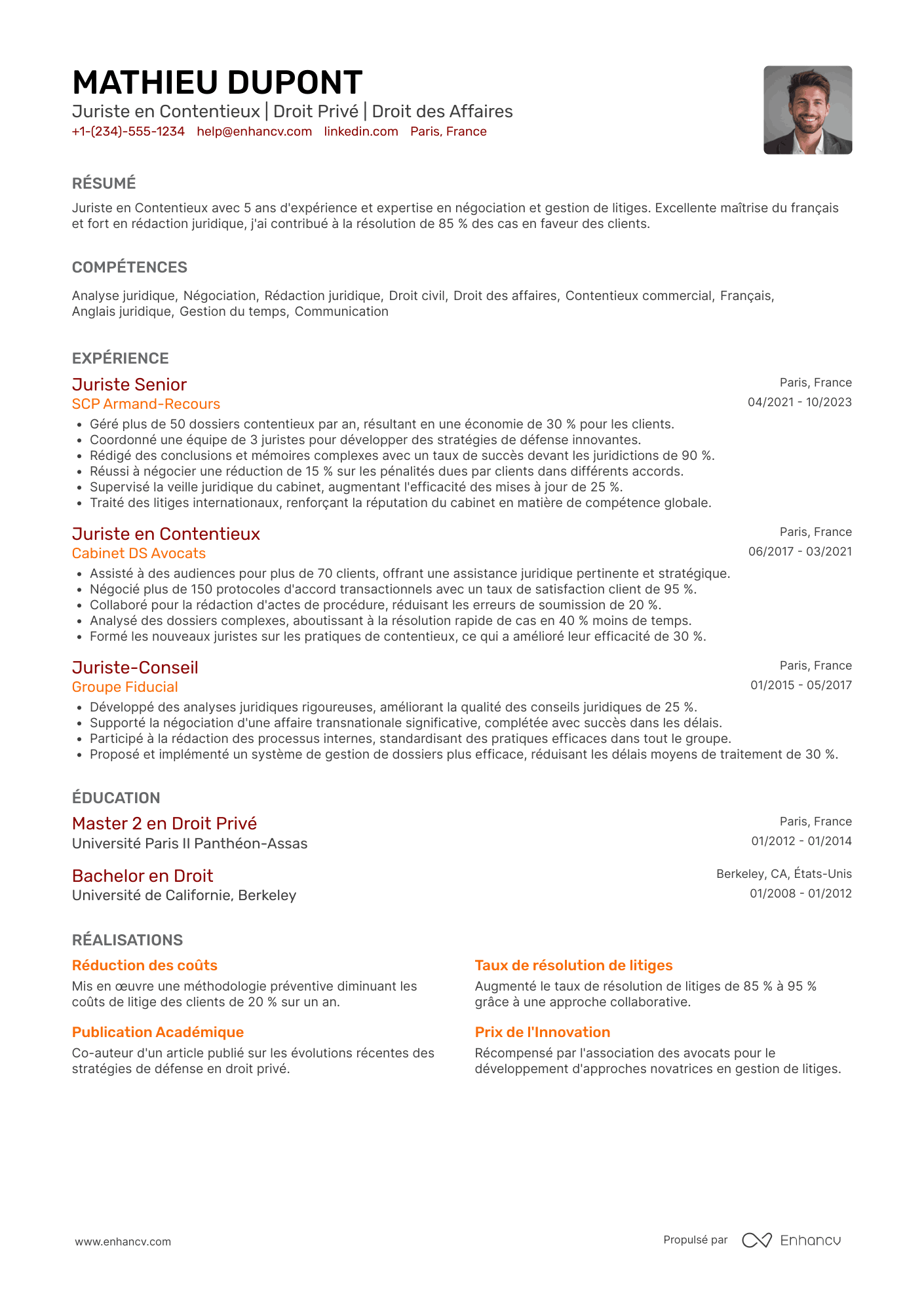 CV de juriste en contentieux