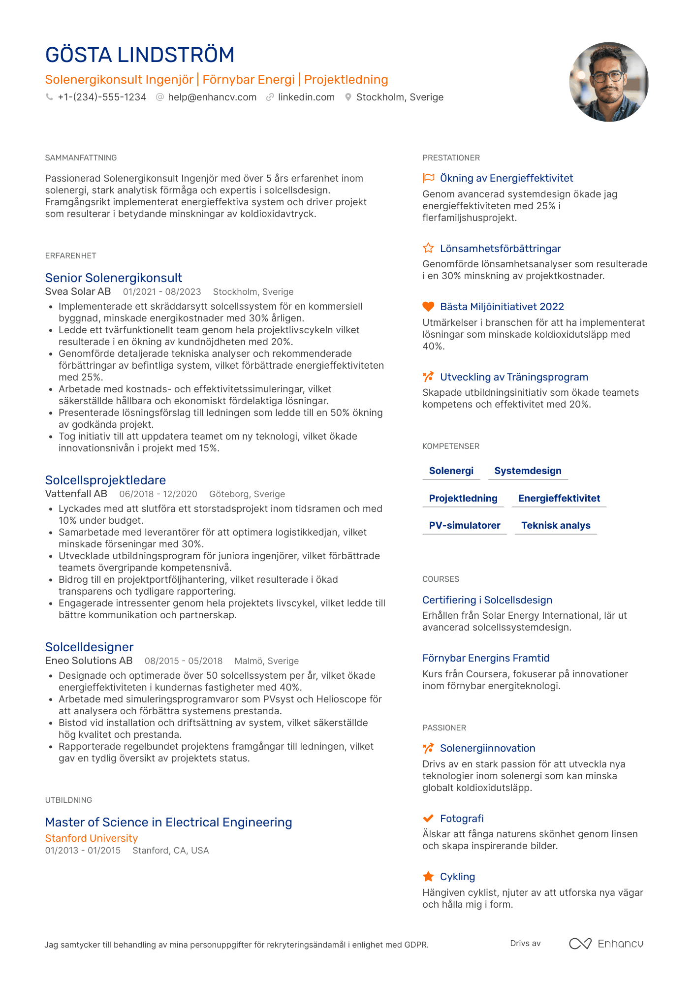 CV för Solenergikonsult Ingenjör