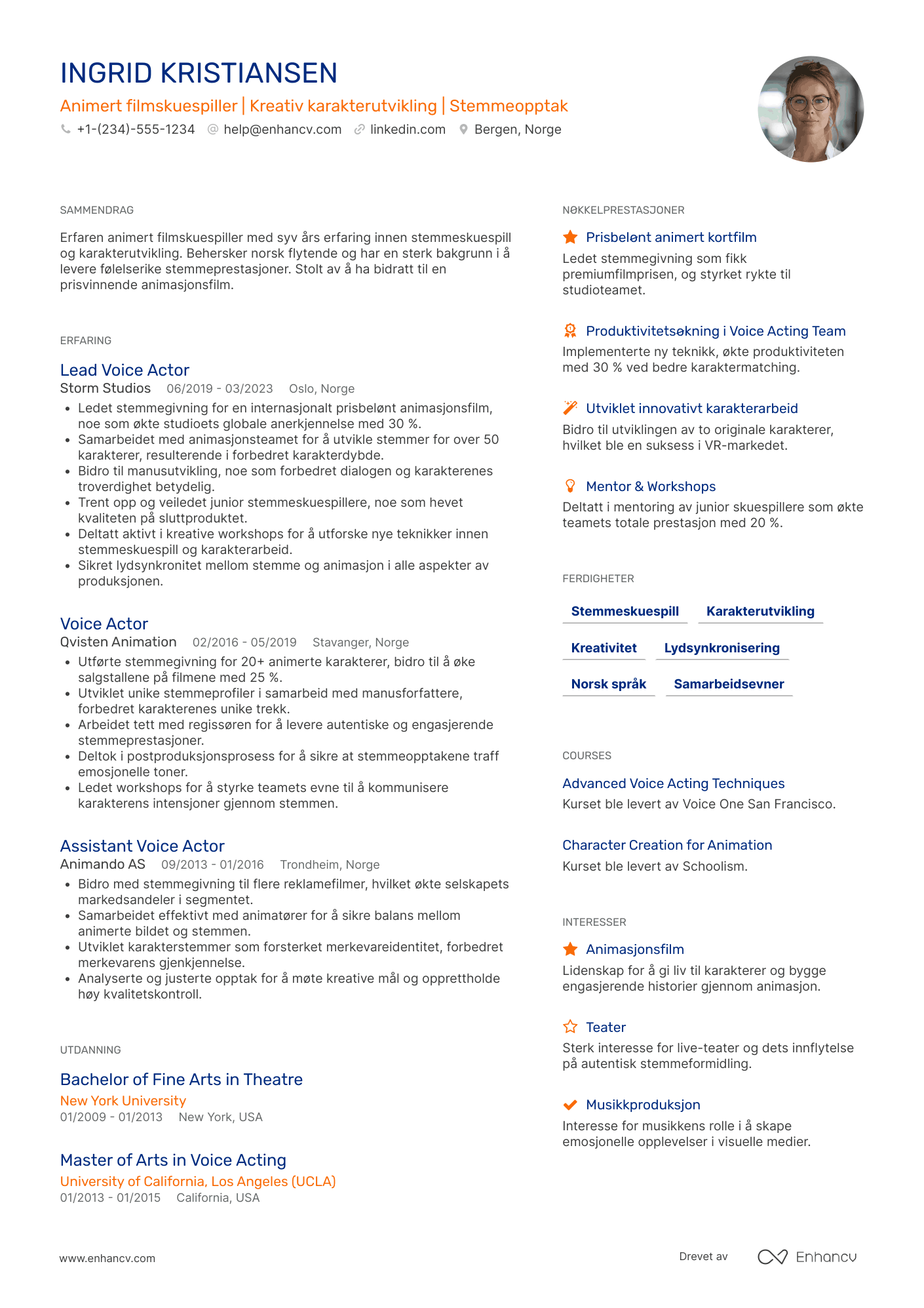 CV for Animert filmskuespiller
