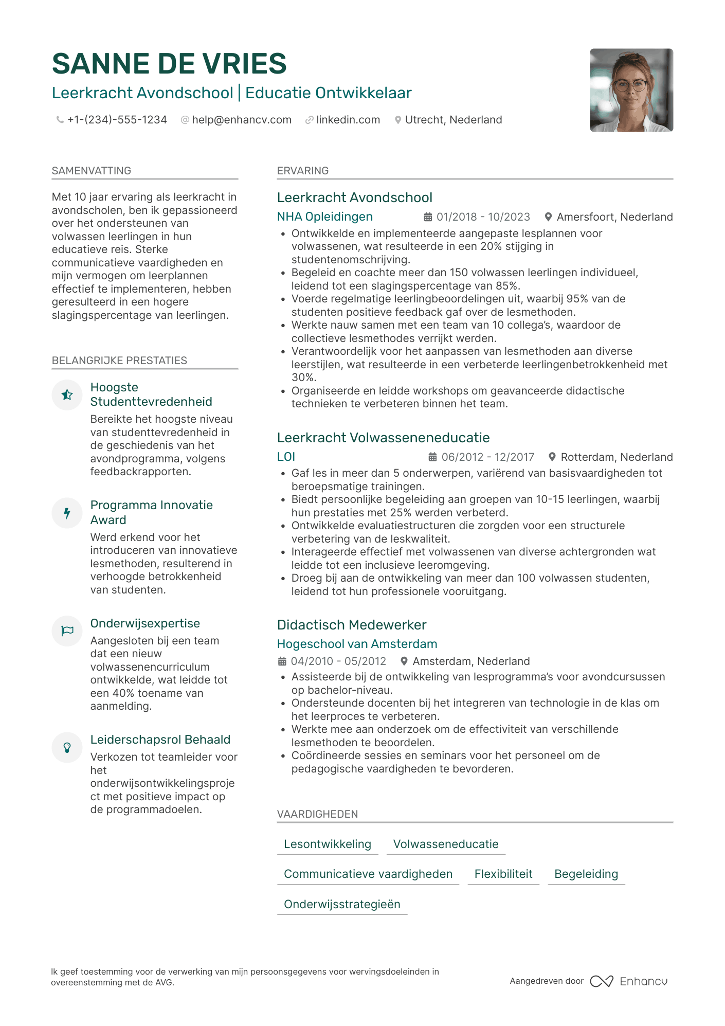 CV voor Leerkracht Avondschool