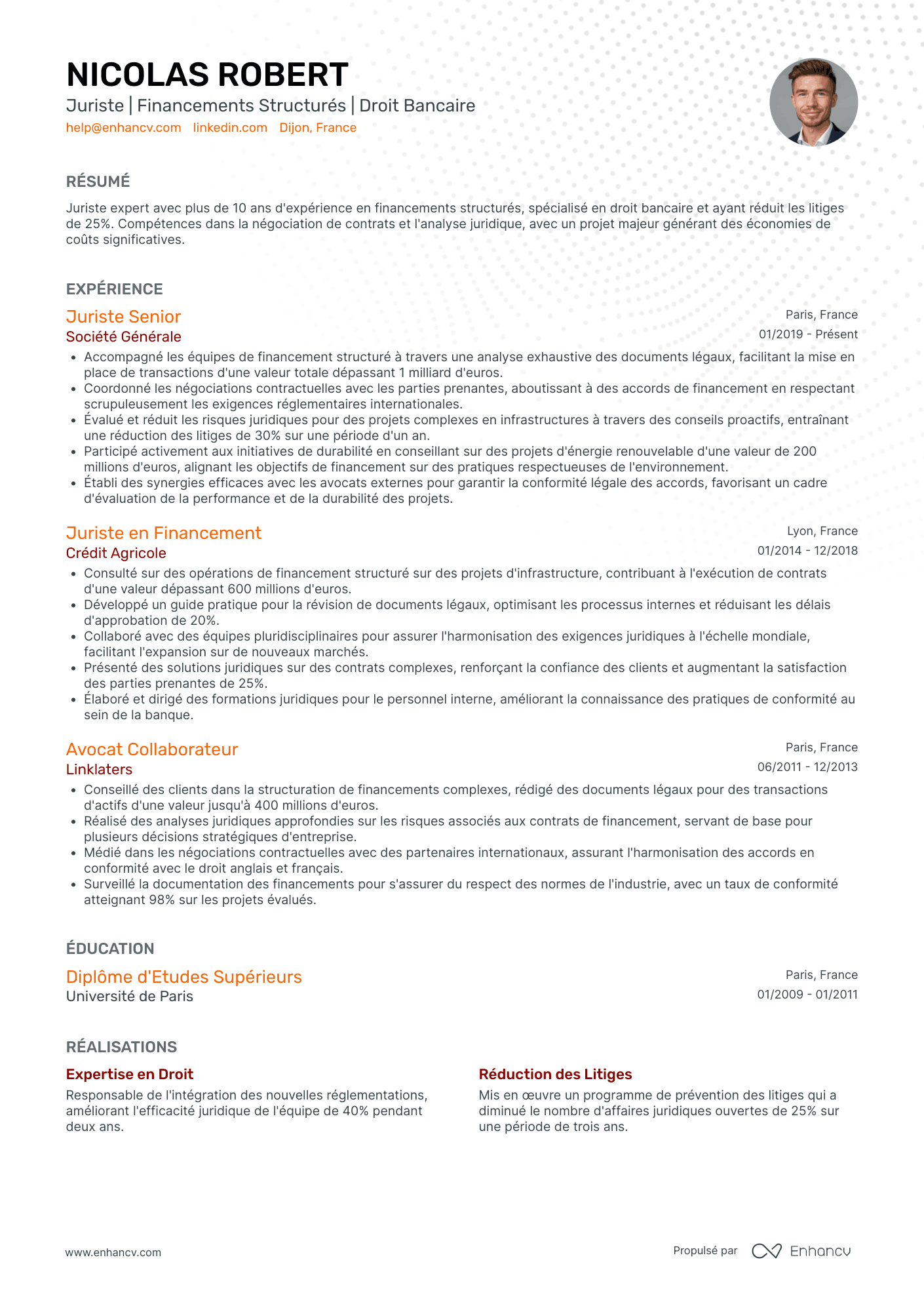 Avocat en financement de projets Exemples de CV