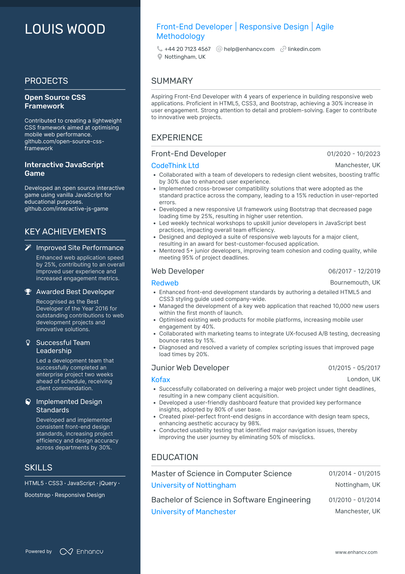 Front end Developer CV Examples