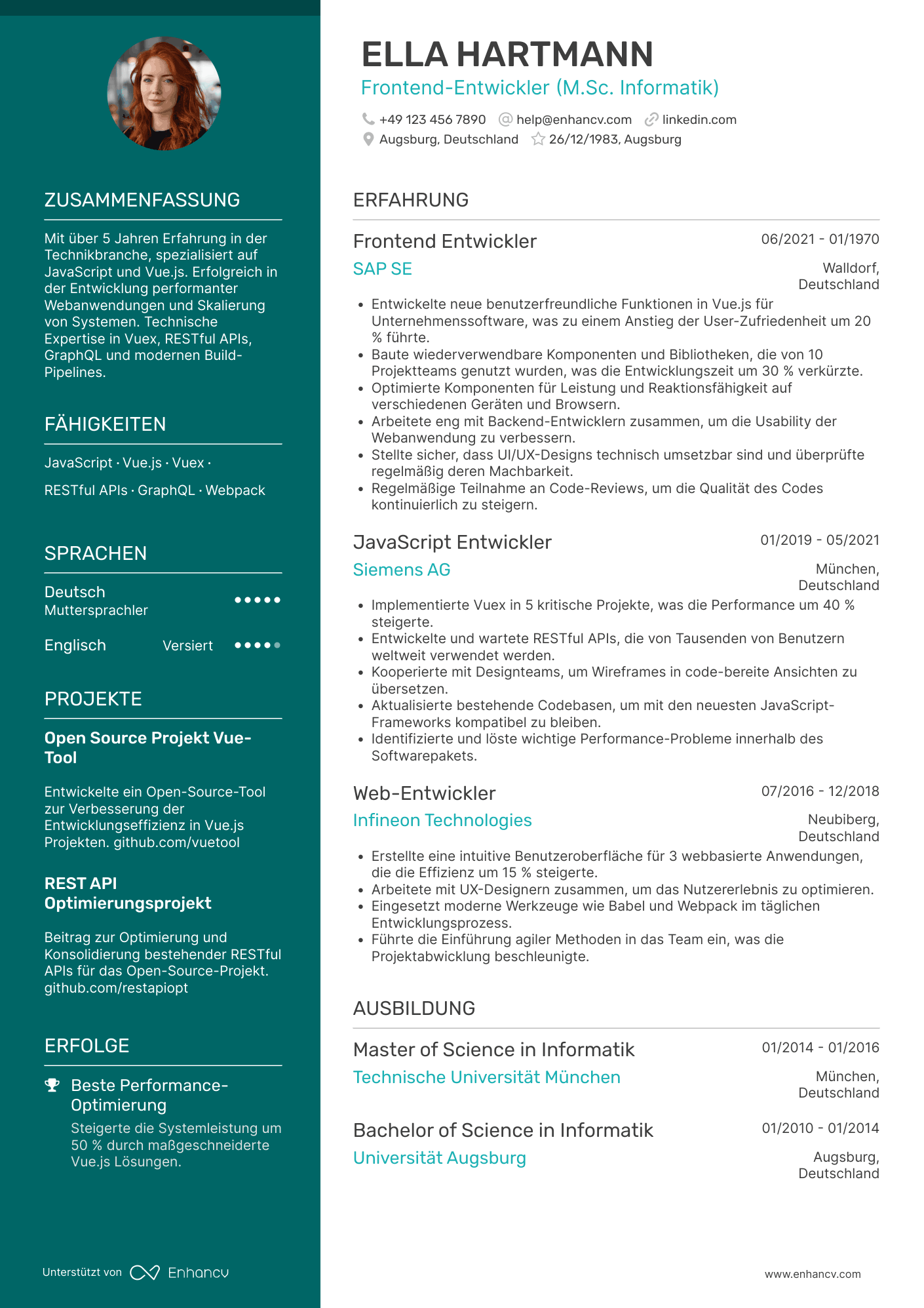 Lebenslauf als Frontend Entwickler für Vue.js