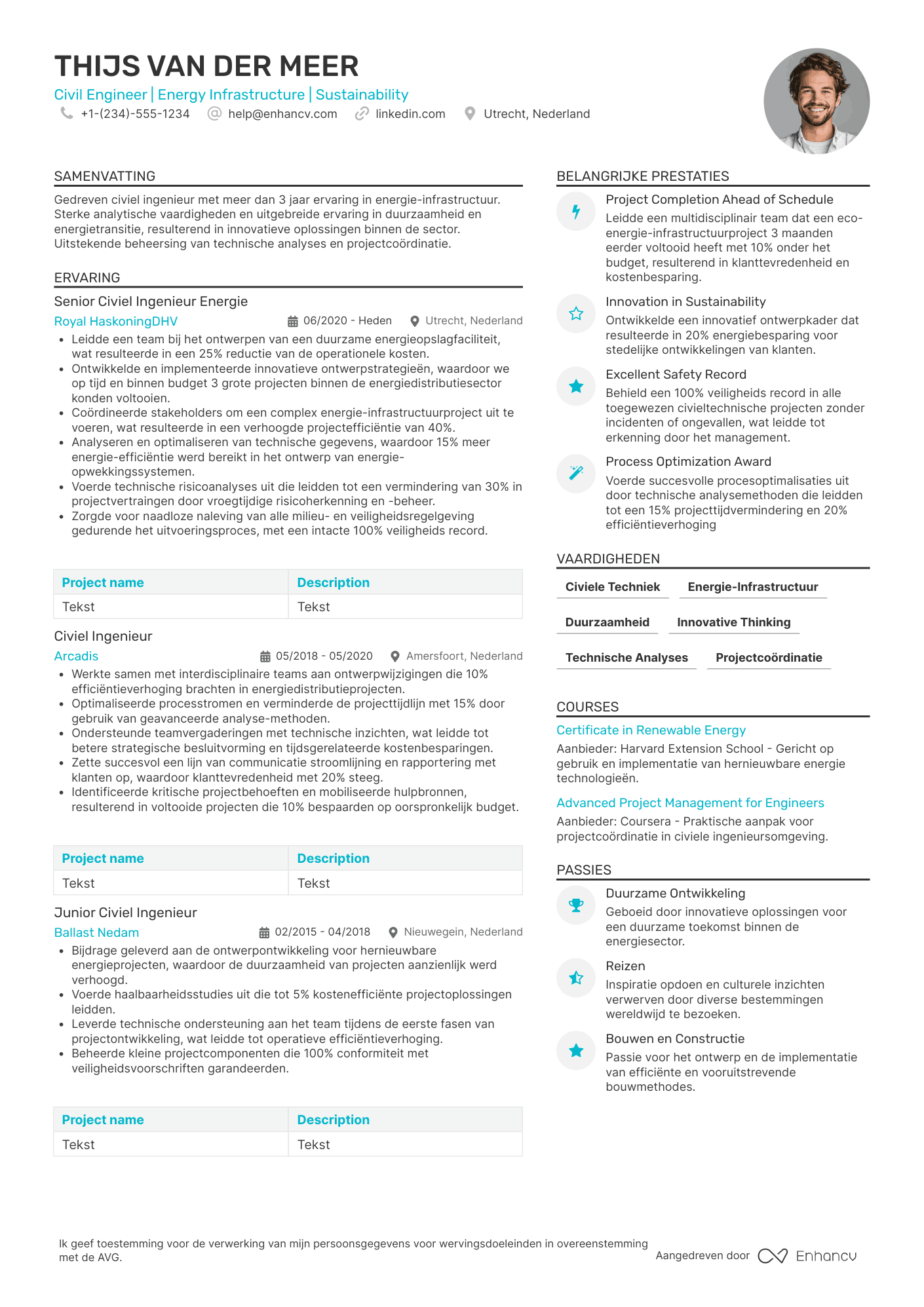 CV voor Civiel Ingenieur Energie