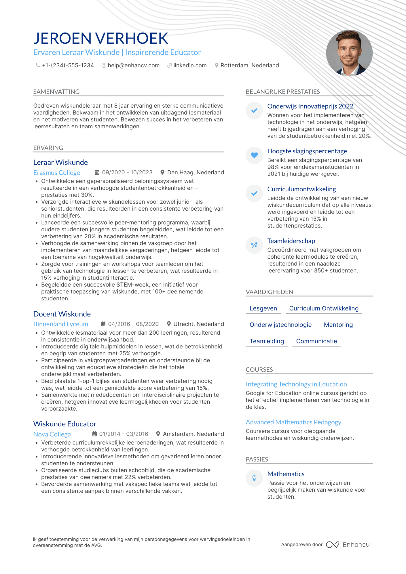CV voor Leraar Wiskunde