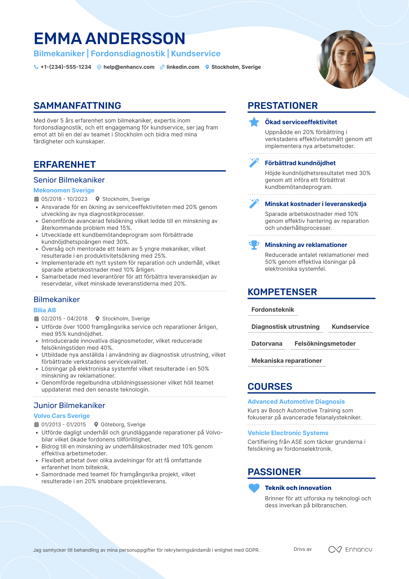 CV för Bilmekaniker