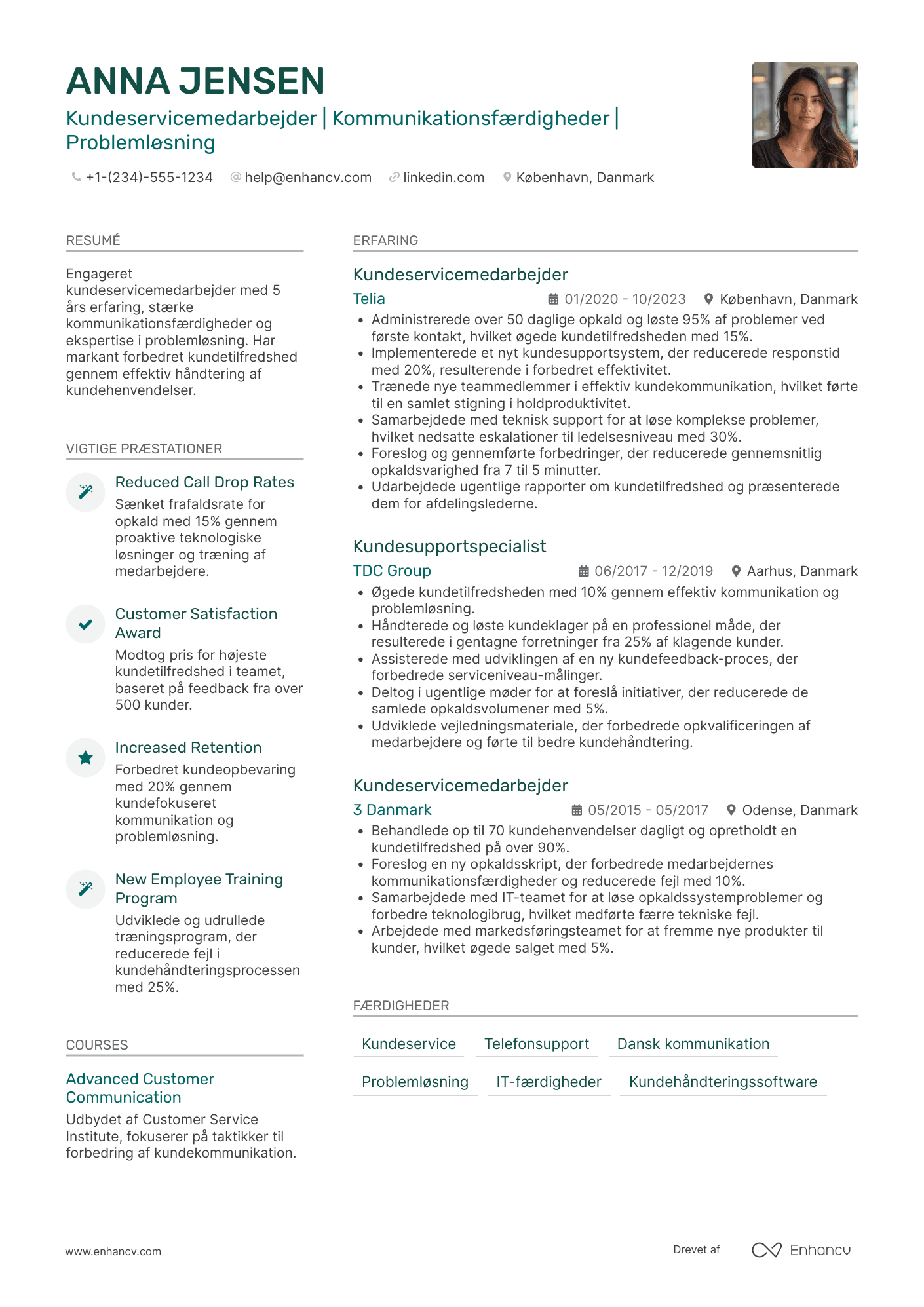CV til Kundeservicemedarbejder   telefonsupport