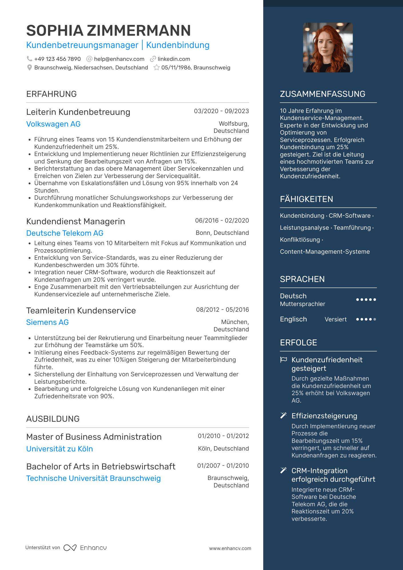 Lebenslauf als Kundenbetreuungsmanager