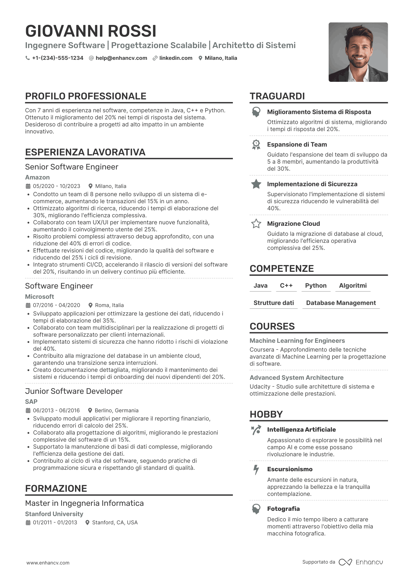Esempio di CV Google software engineer