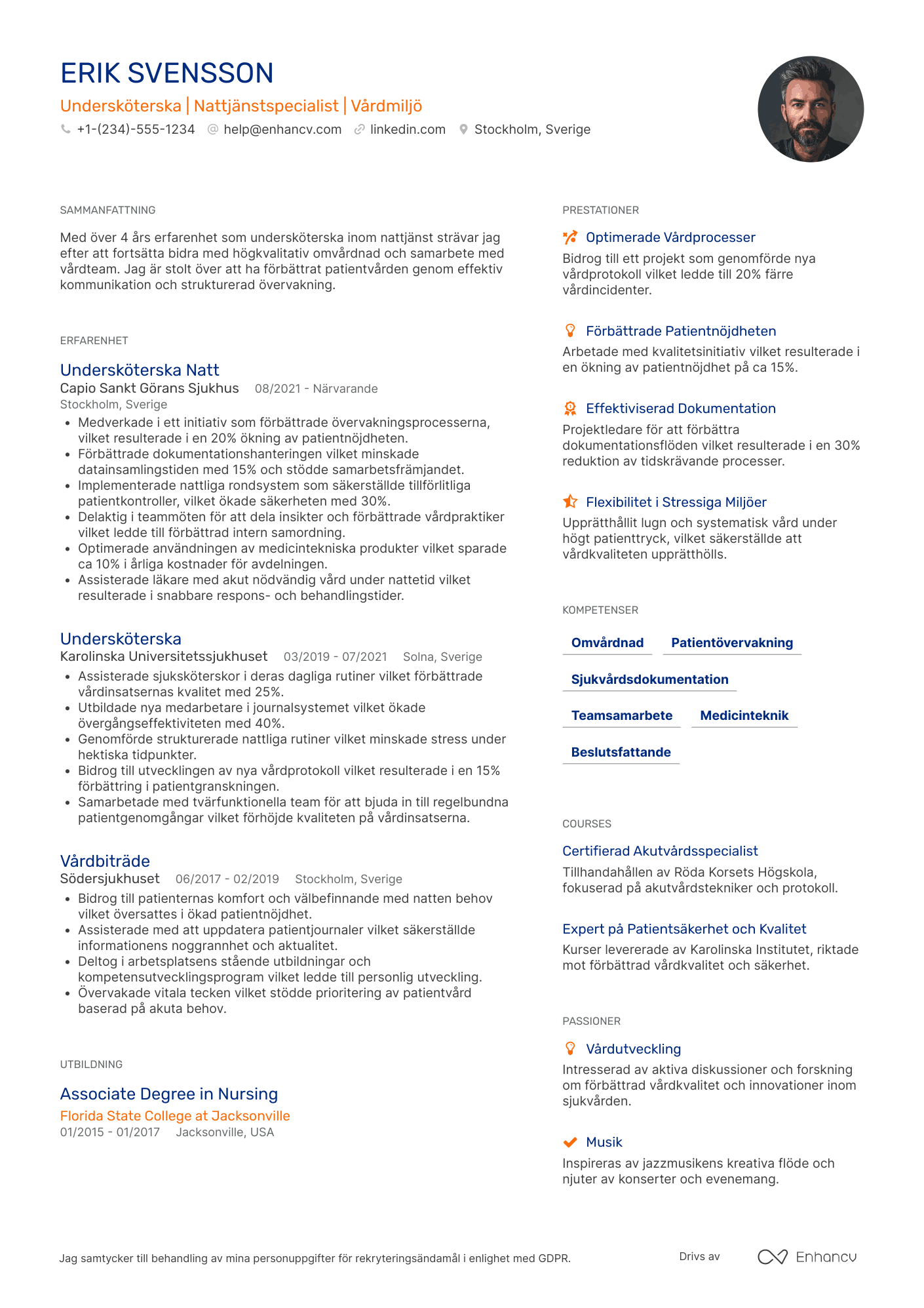 CV för Undersköterska Nattjänst