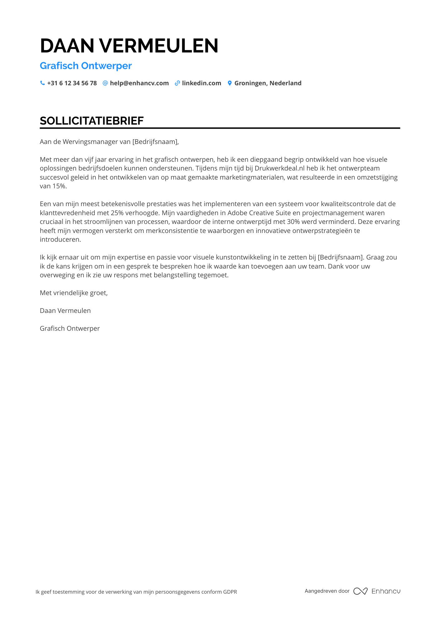 Sollicitatiebrief voor Grafisch Ontwerper in Printmedia