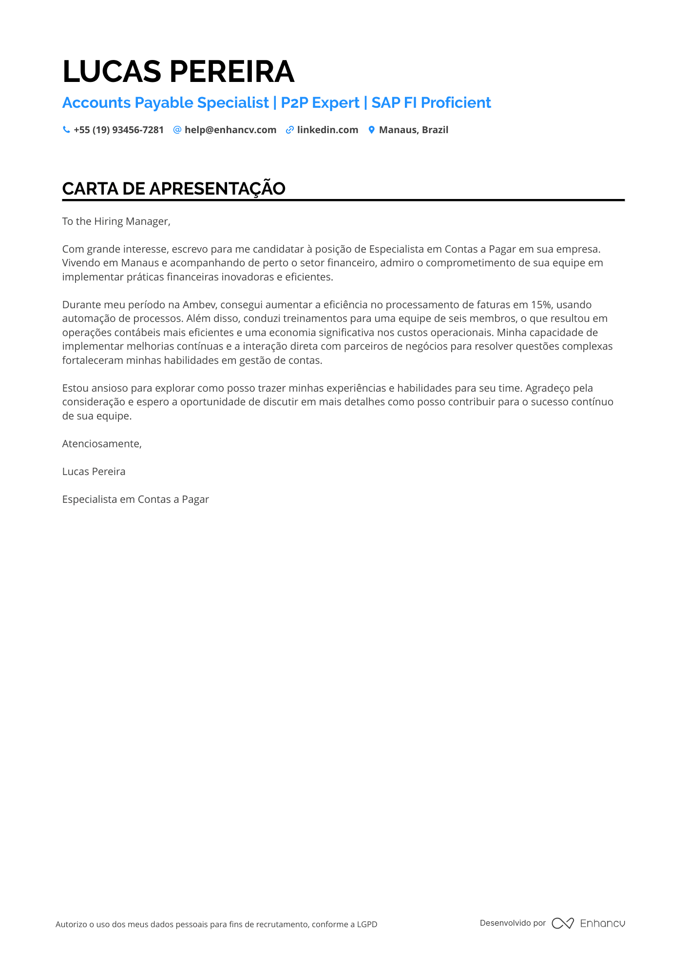 Especialista em Contas a Pagar