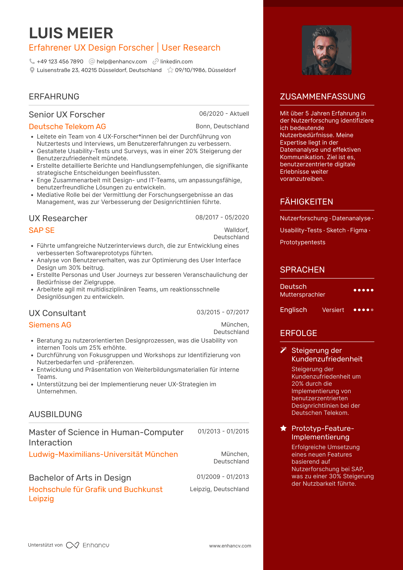 Lebenslauf als UX Design Forscher