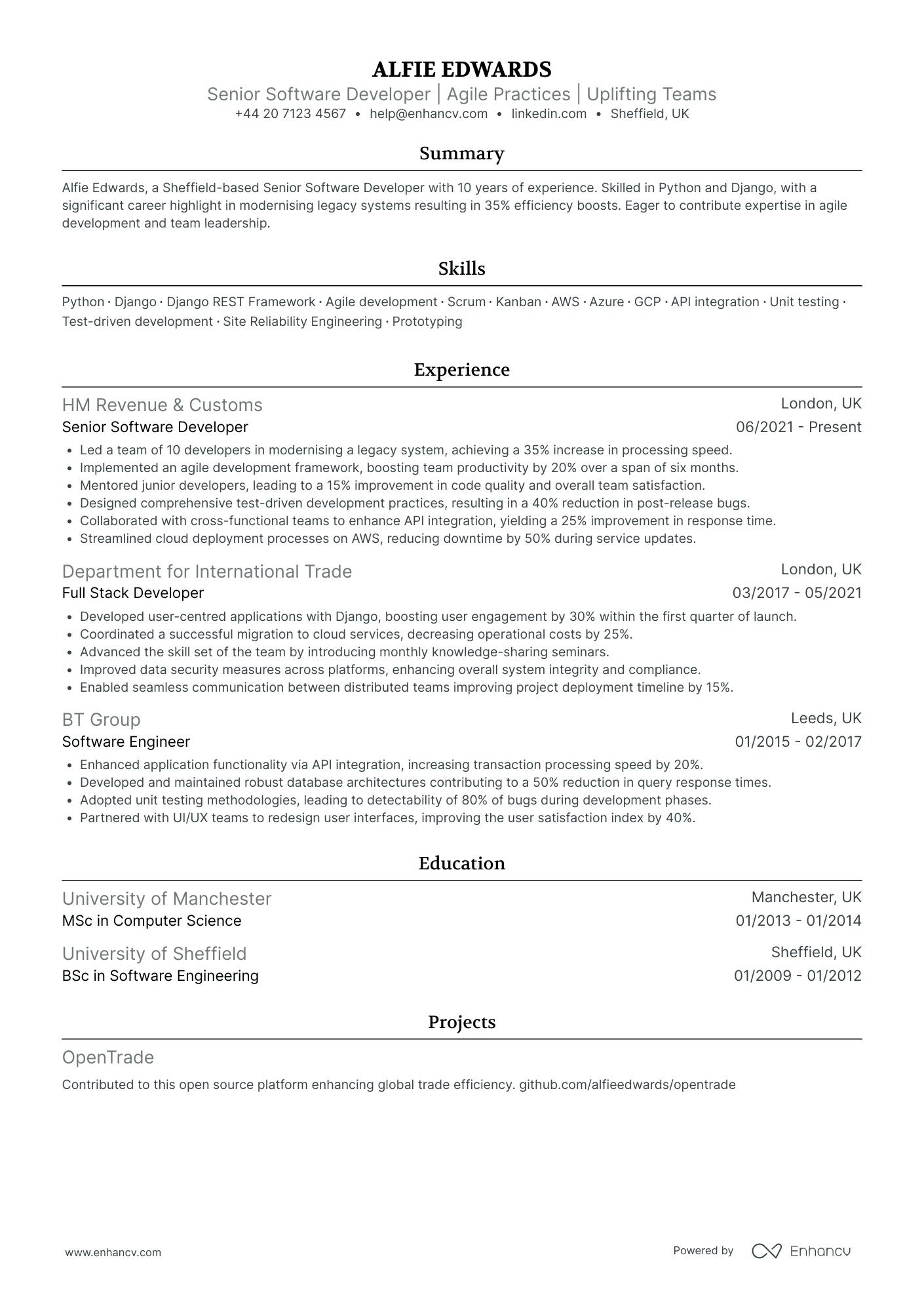 Senior Software Developer CV Examples