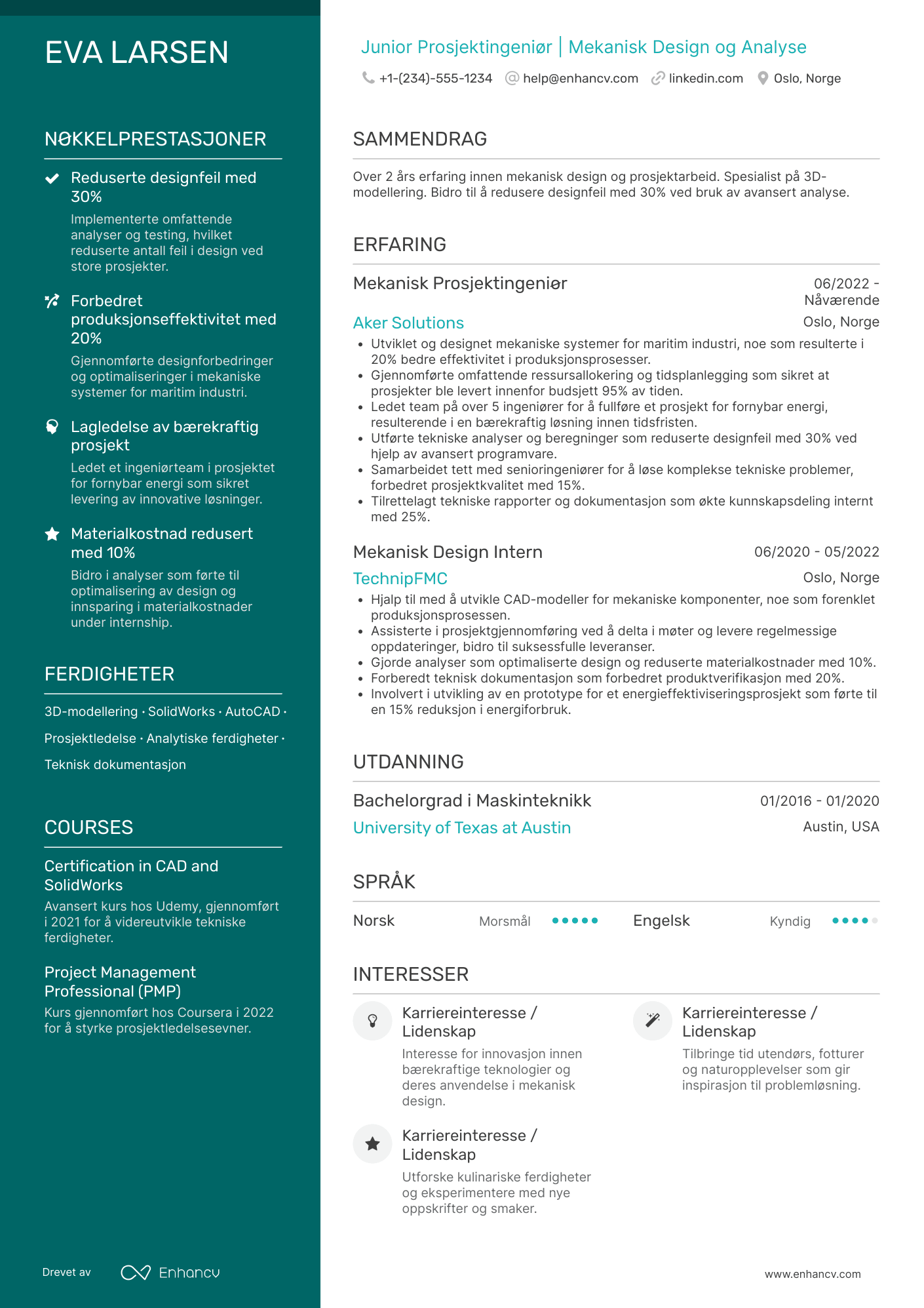 CV for Junior Mekanisk Prosjektingeniør