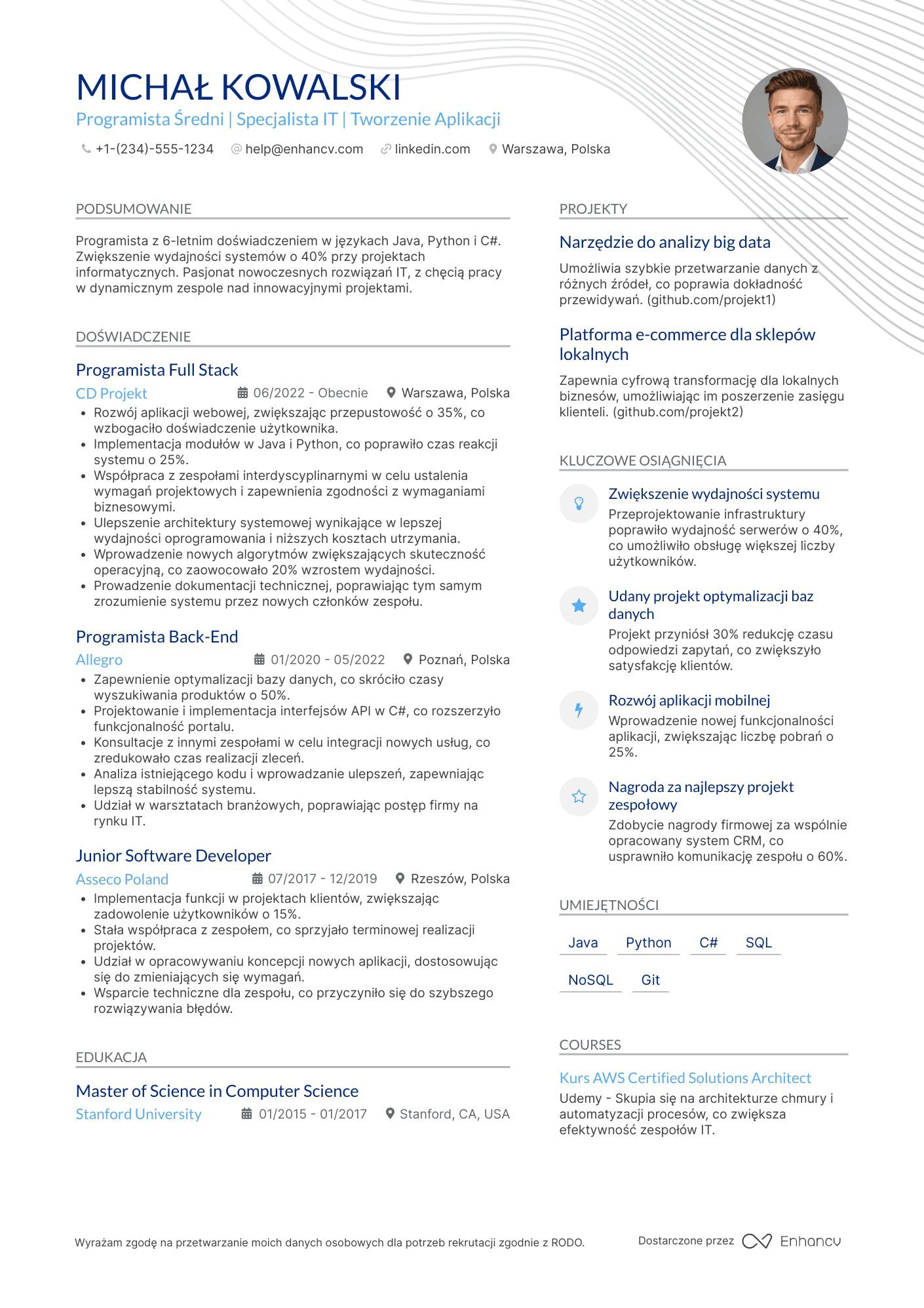 CV dla Programista Średni