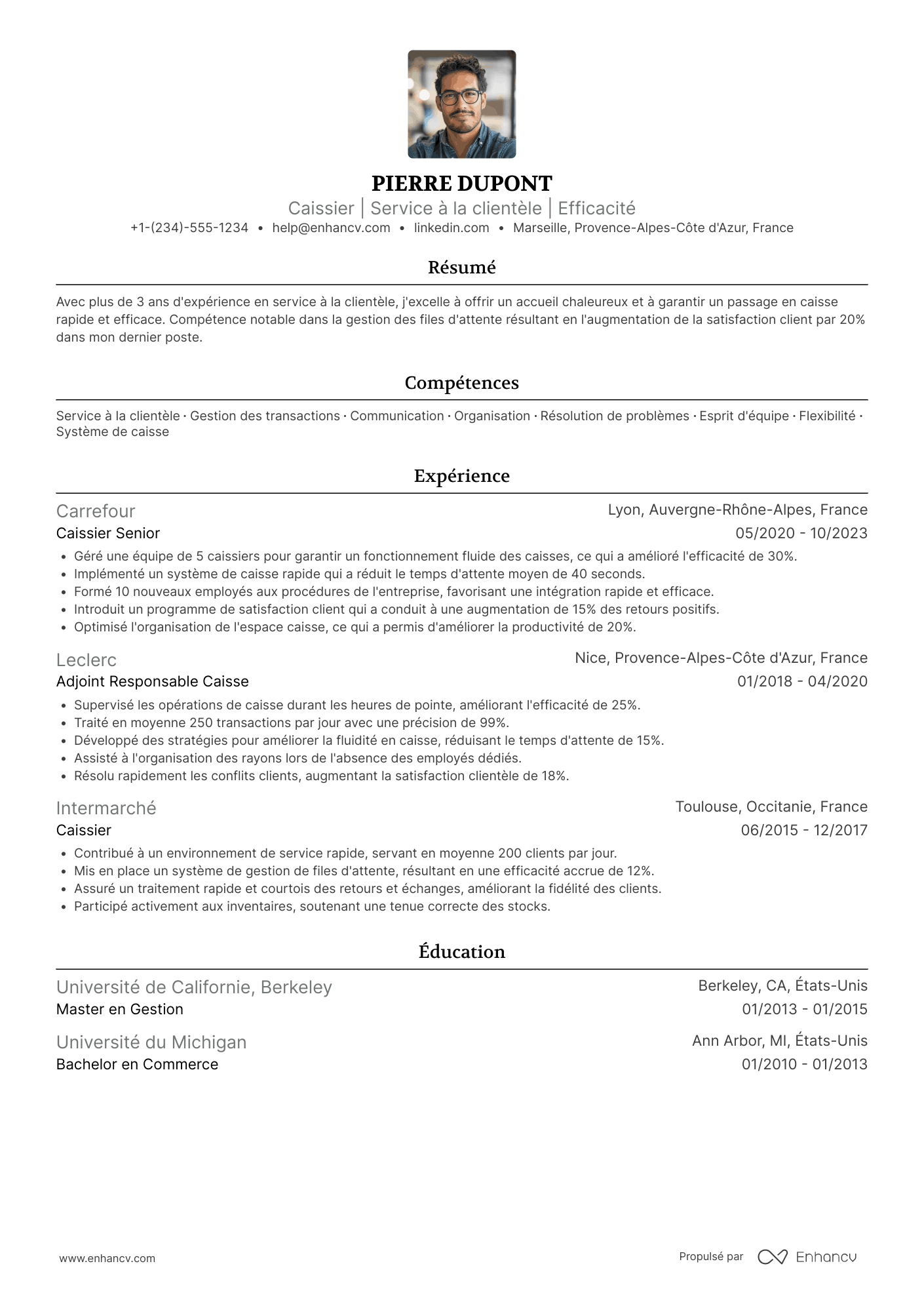 CV de caissière à Auchan