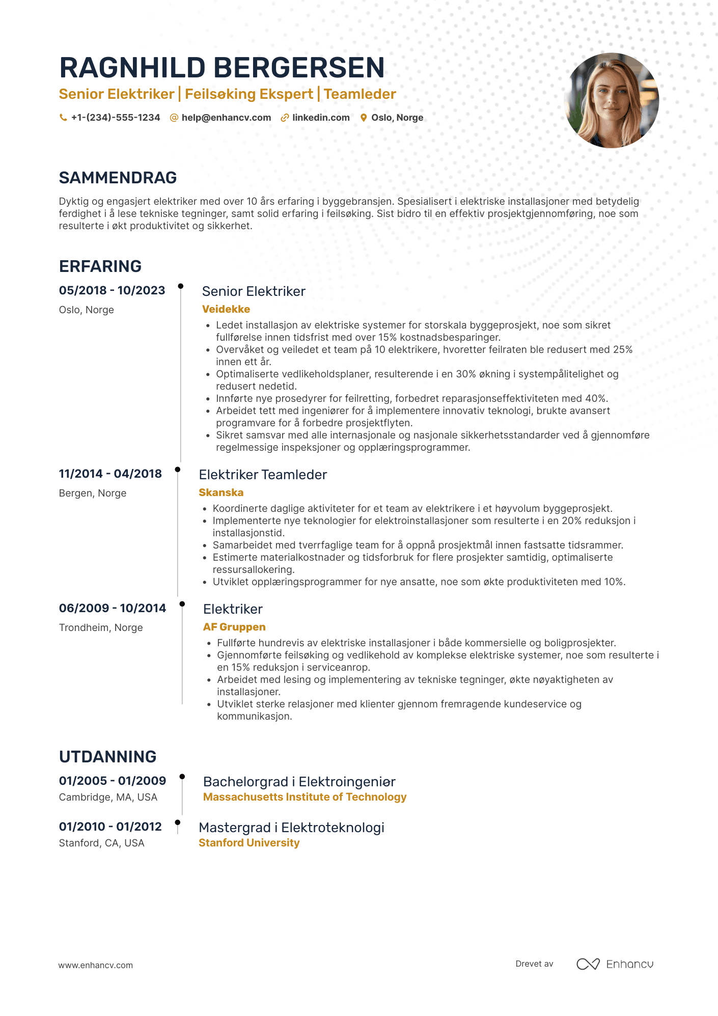 CV for Elektriker i byggebransjen