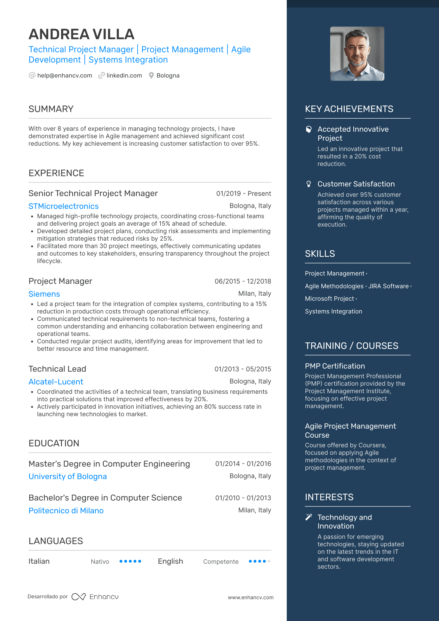CV in inglese project manager