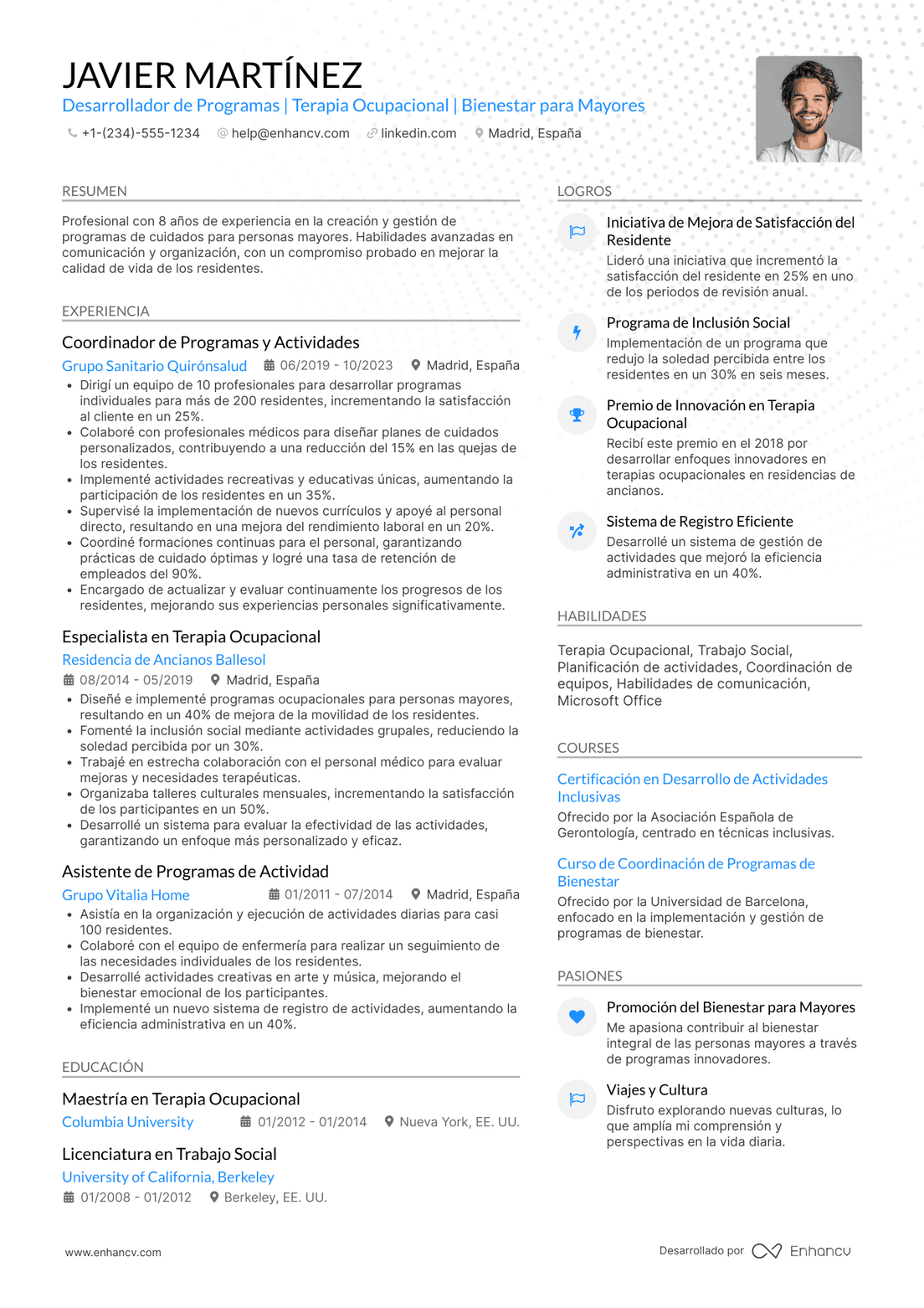 Currículum para residencias de ancianos