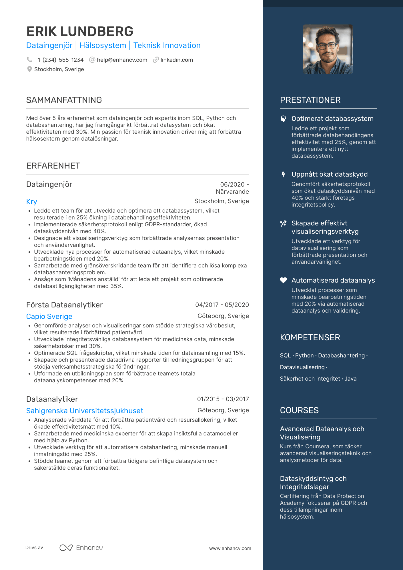 CV för Dataingenjör inom hälsosektorn