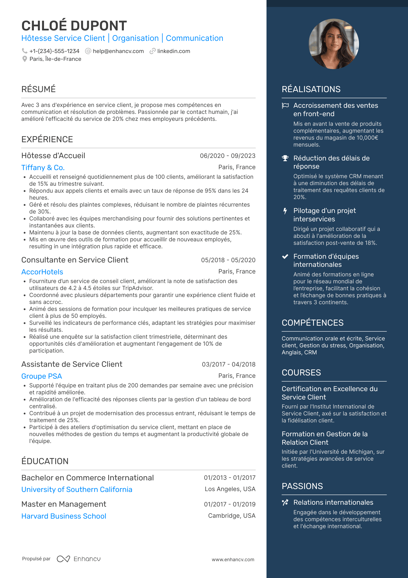 CV d’hôtesse au service client