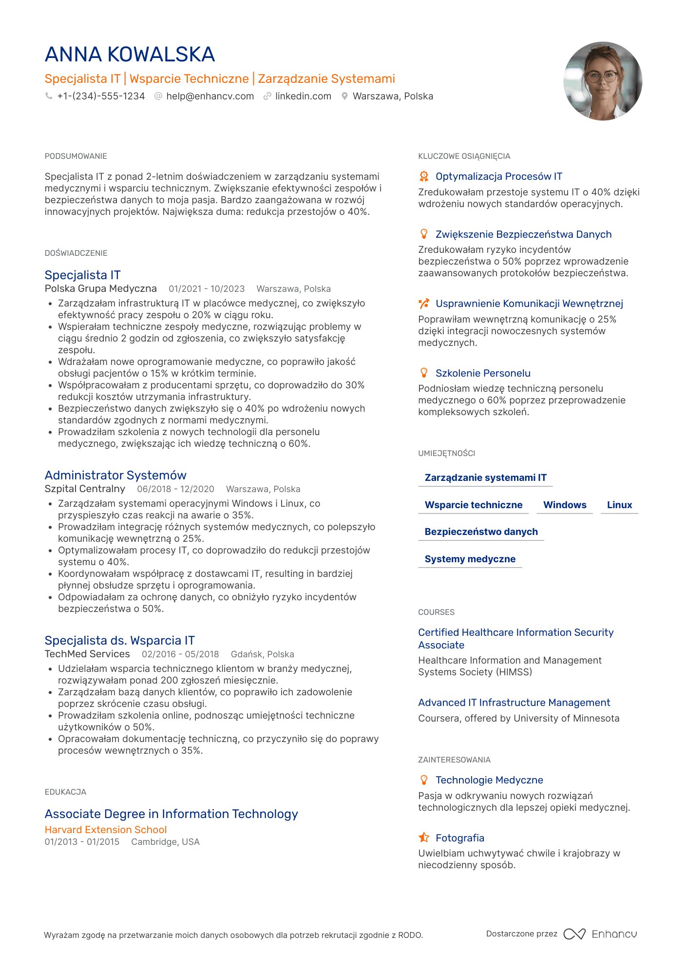 CV dla Specjalista IT w Branży Medycznej