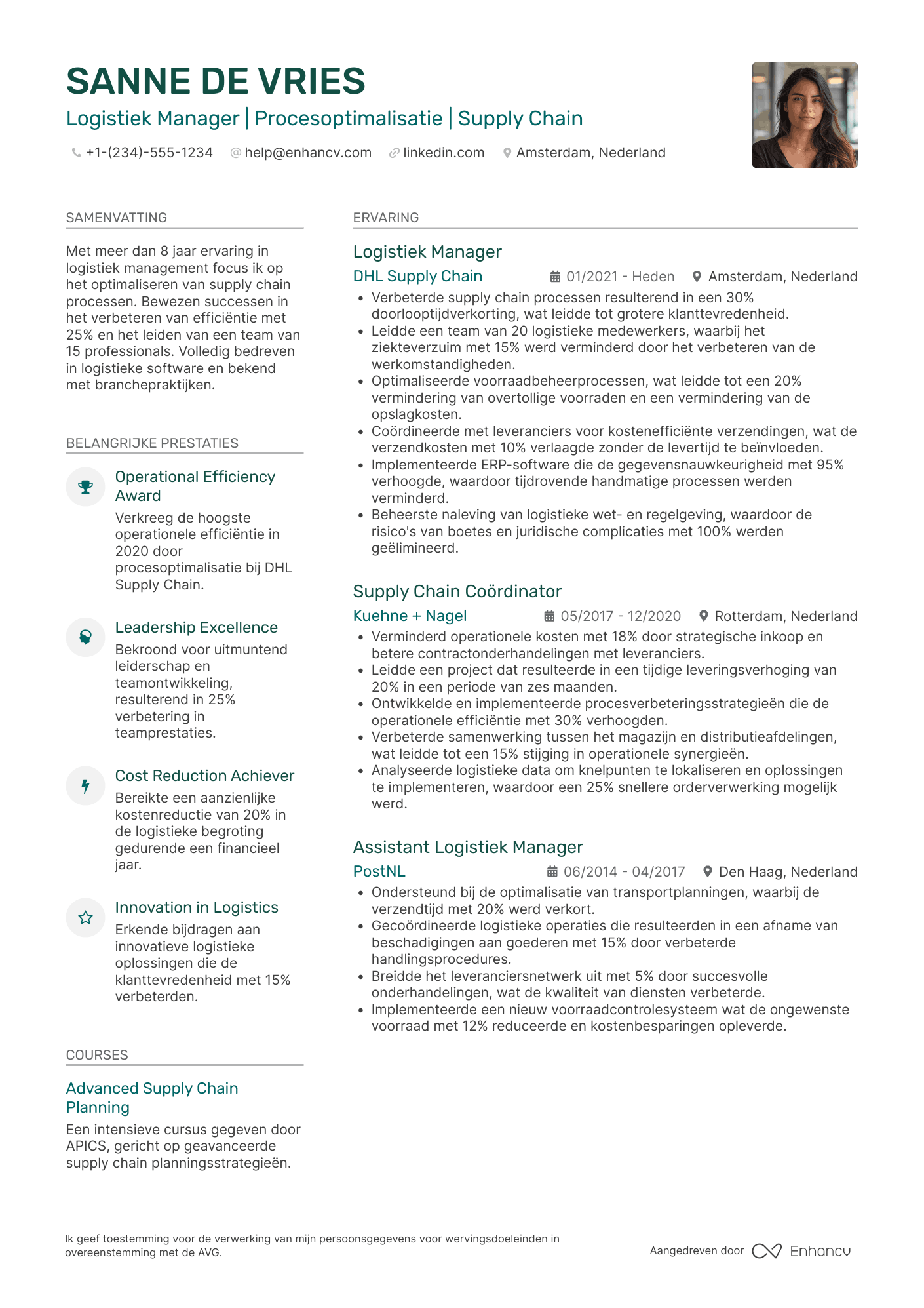 CV voor Logistiek Manager Operations