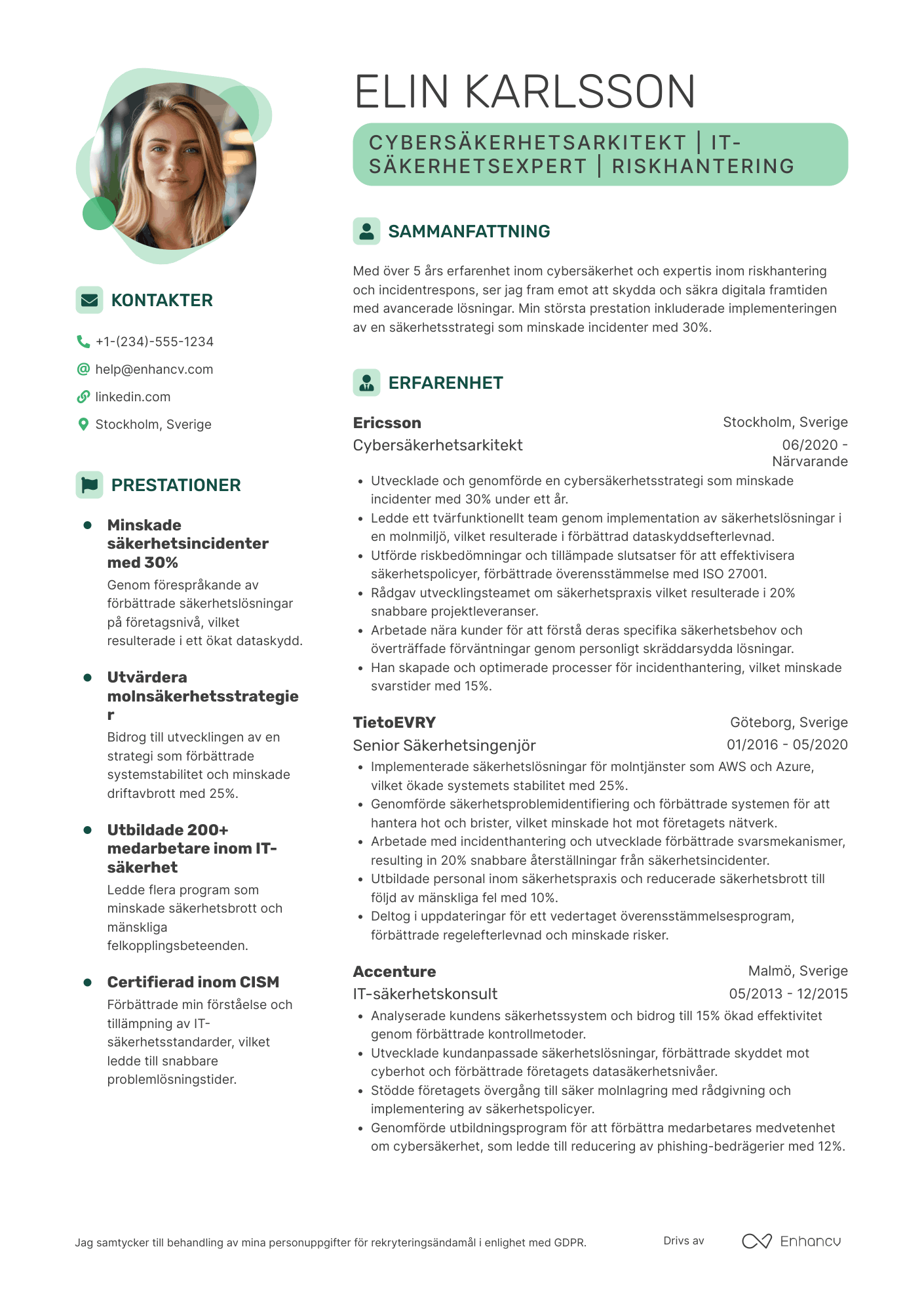 CV för Cybersäkerhetsarkitekt