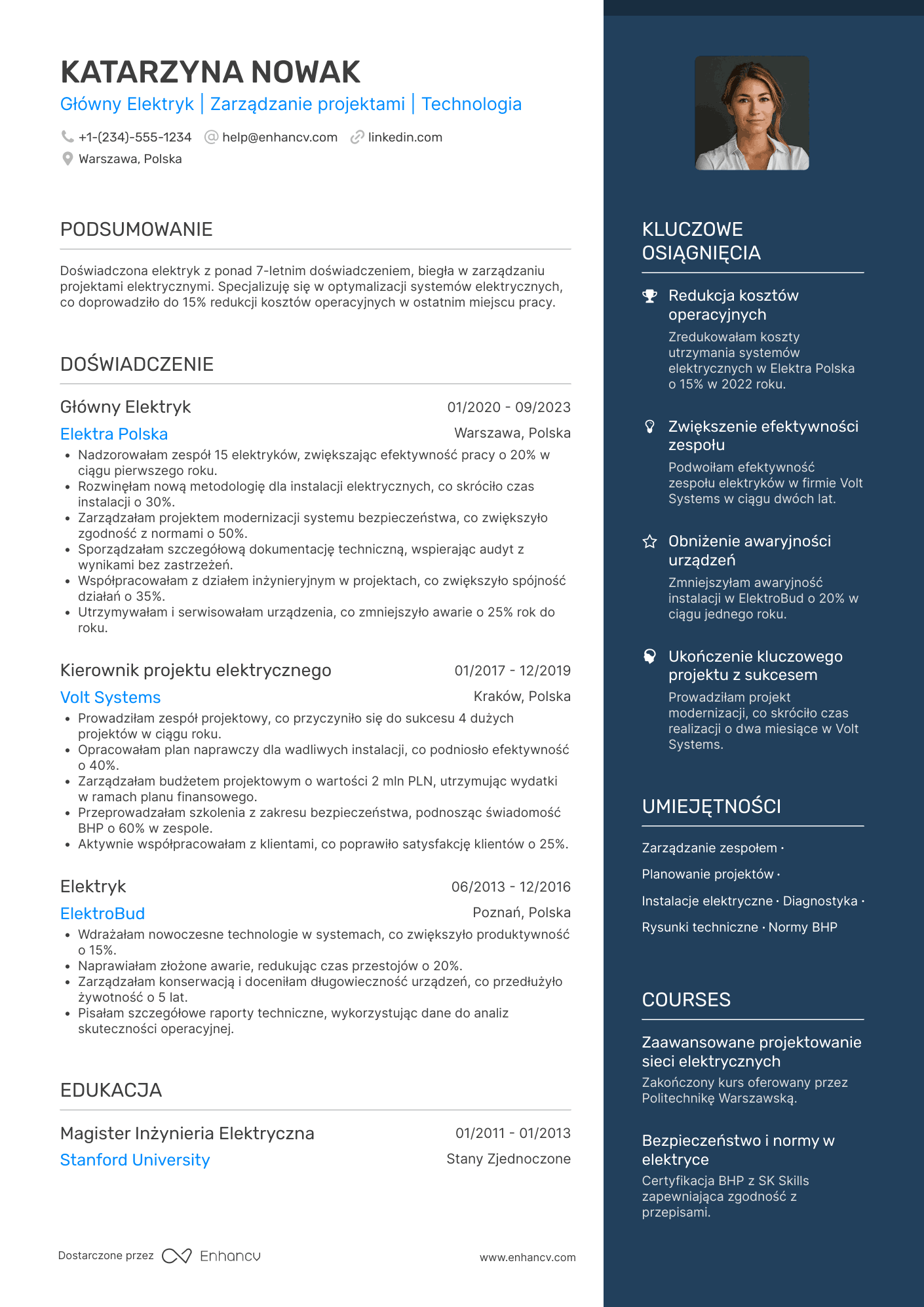 CV dla Główny Elektryk