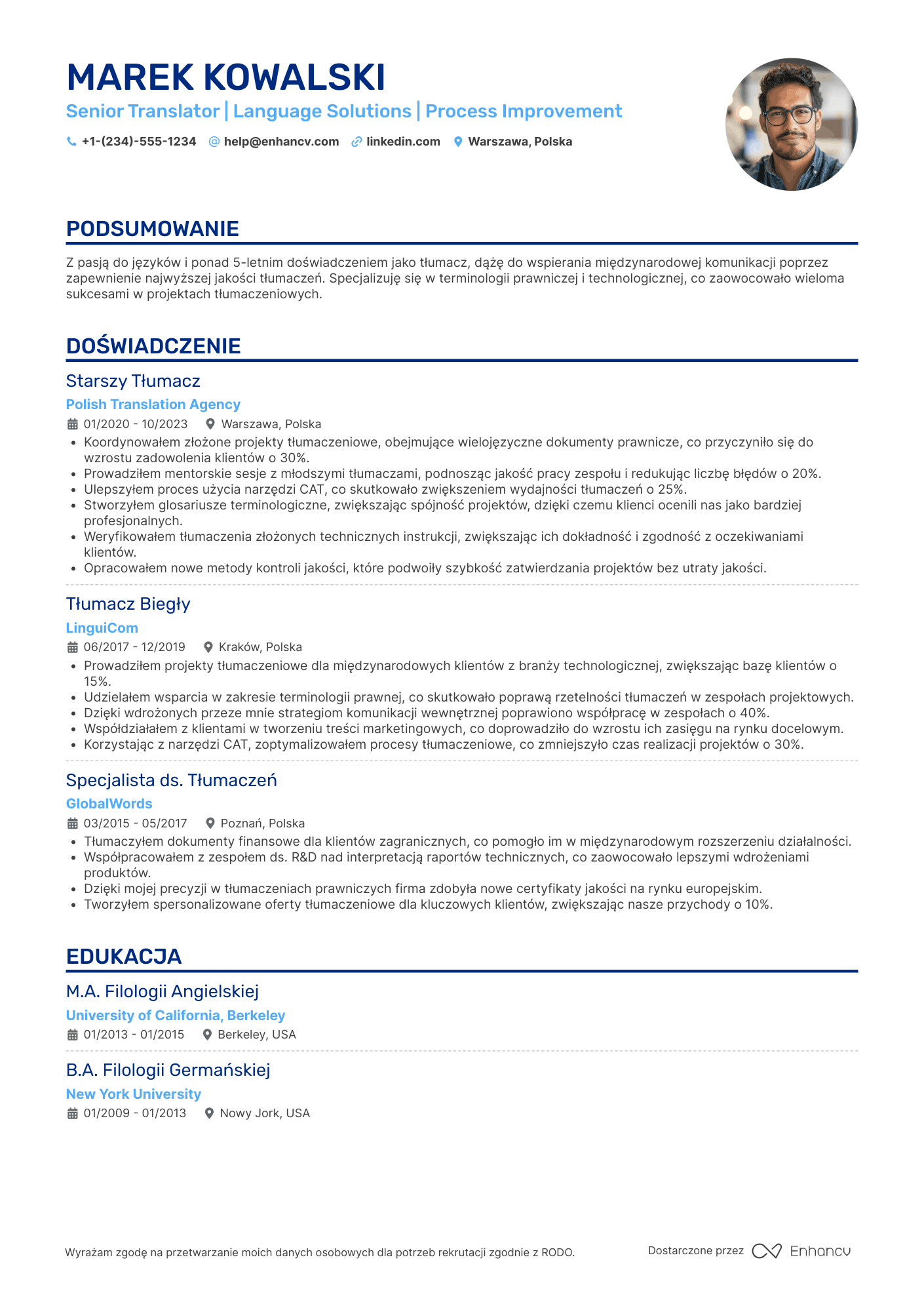 CV dla Tłumacz Stażysta