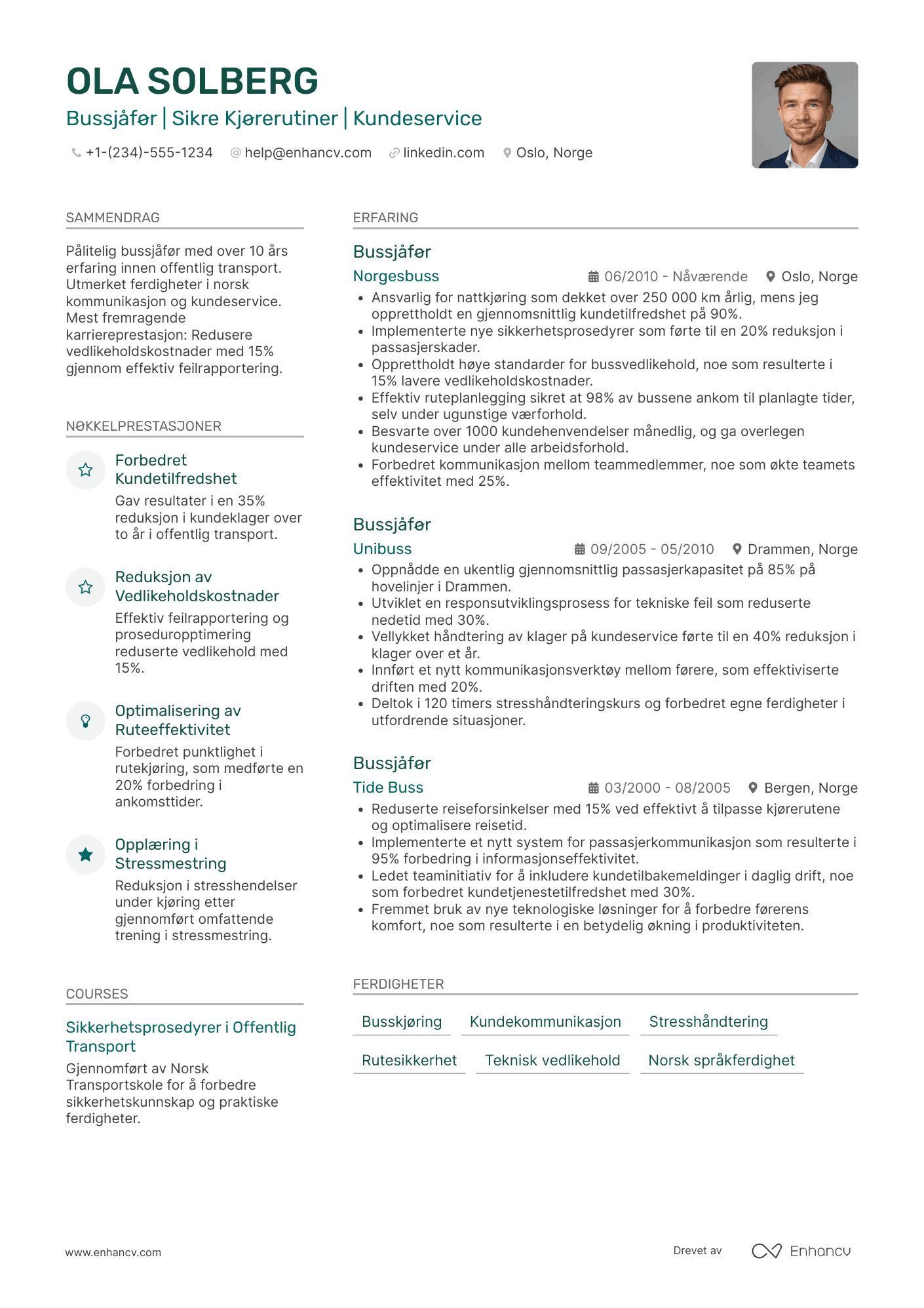 CV for Bussjåfør   nattkjøring