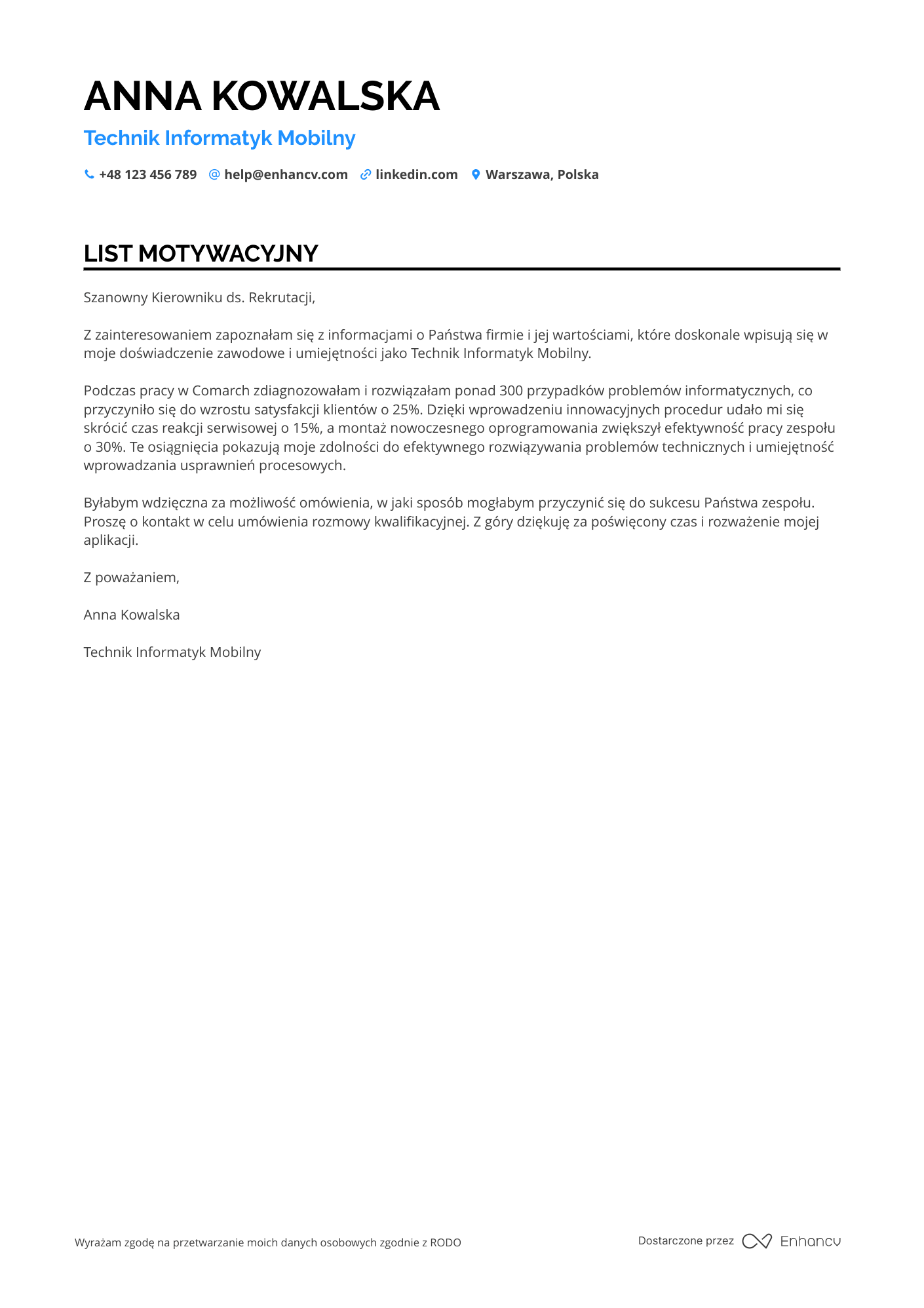 List motywacyjny dla Technik Informatyk Mobilny