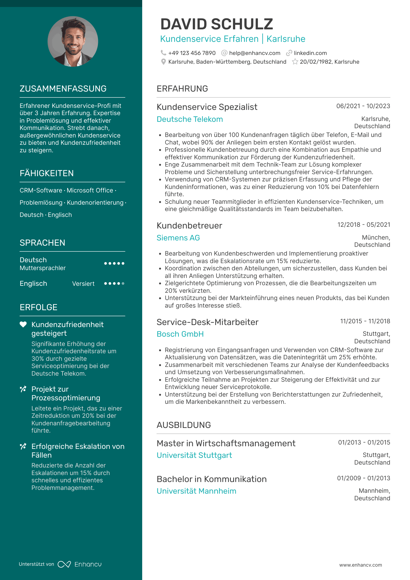 Lebenslauf als Kundenservice Erfahrener