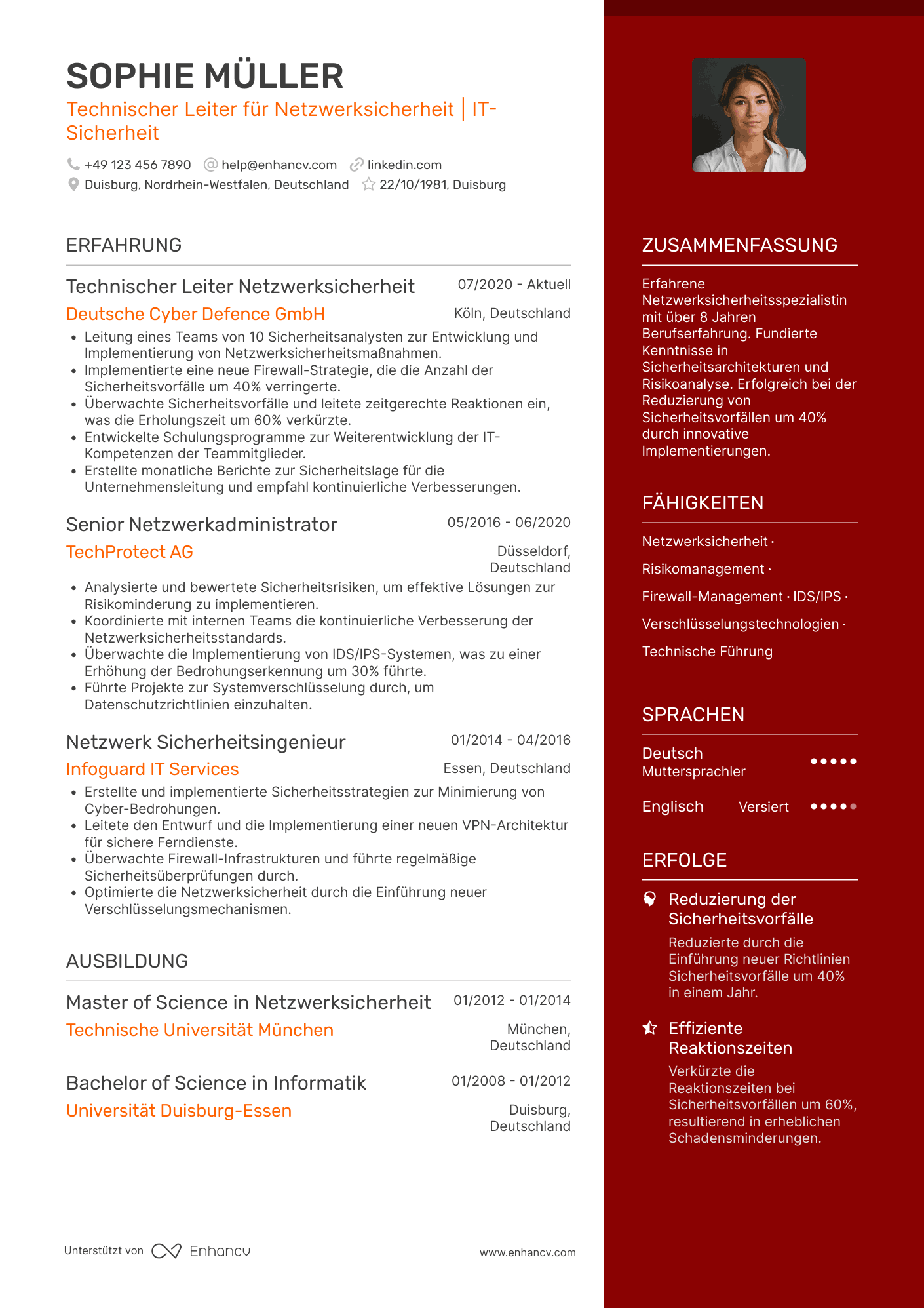 Lebenslauf als Technischer Leiter für Netzwerksicherheit
