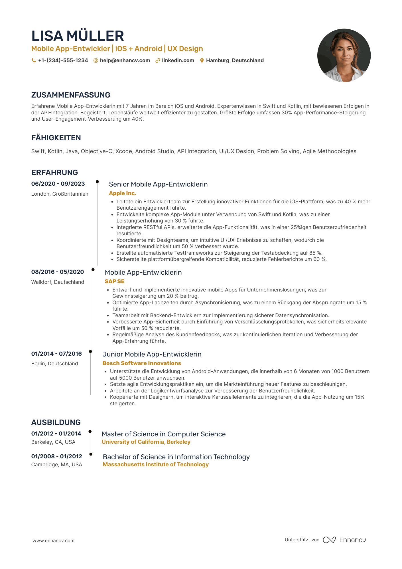 Lebenslauf Mobile App Entwickler (iOS/Android)