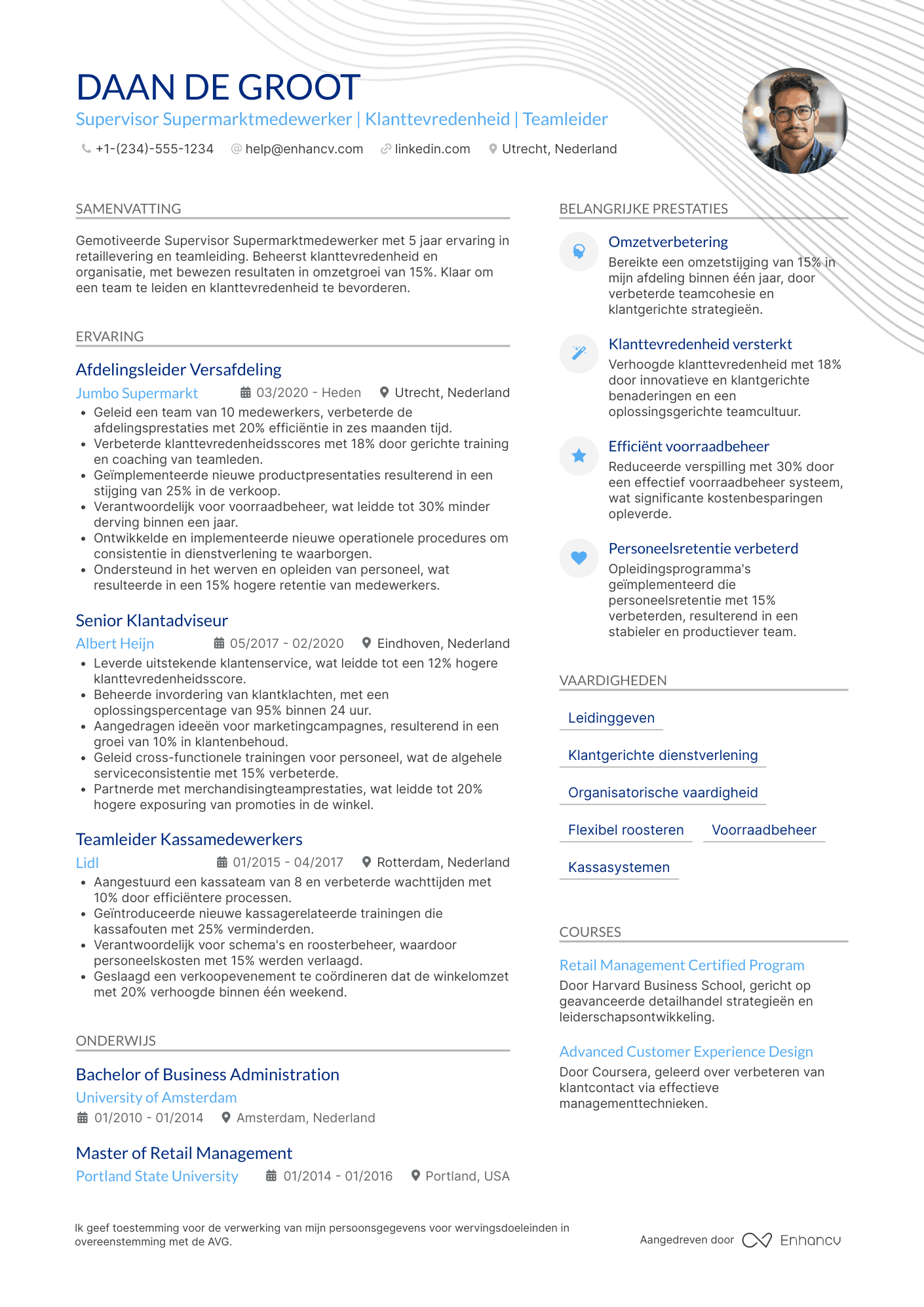 CV voor Supervisor Supermarktmedewerker