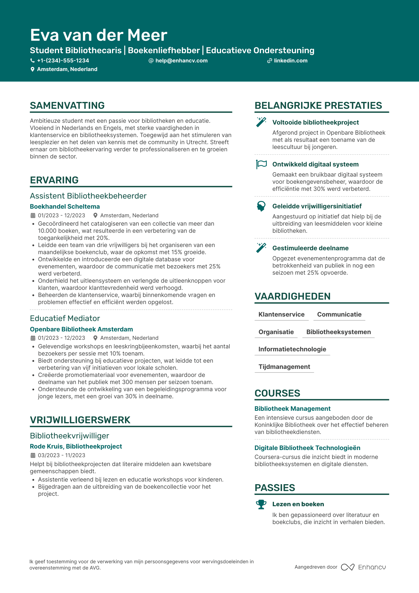 CV voor Student Bibliothecaris