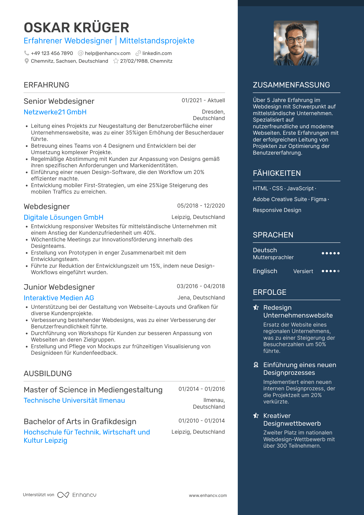 Lebenslauf als Webdesigner für mittelständische Unternehmen