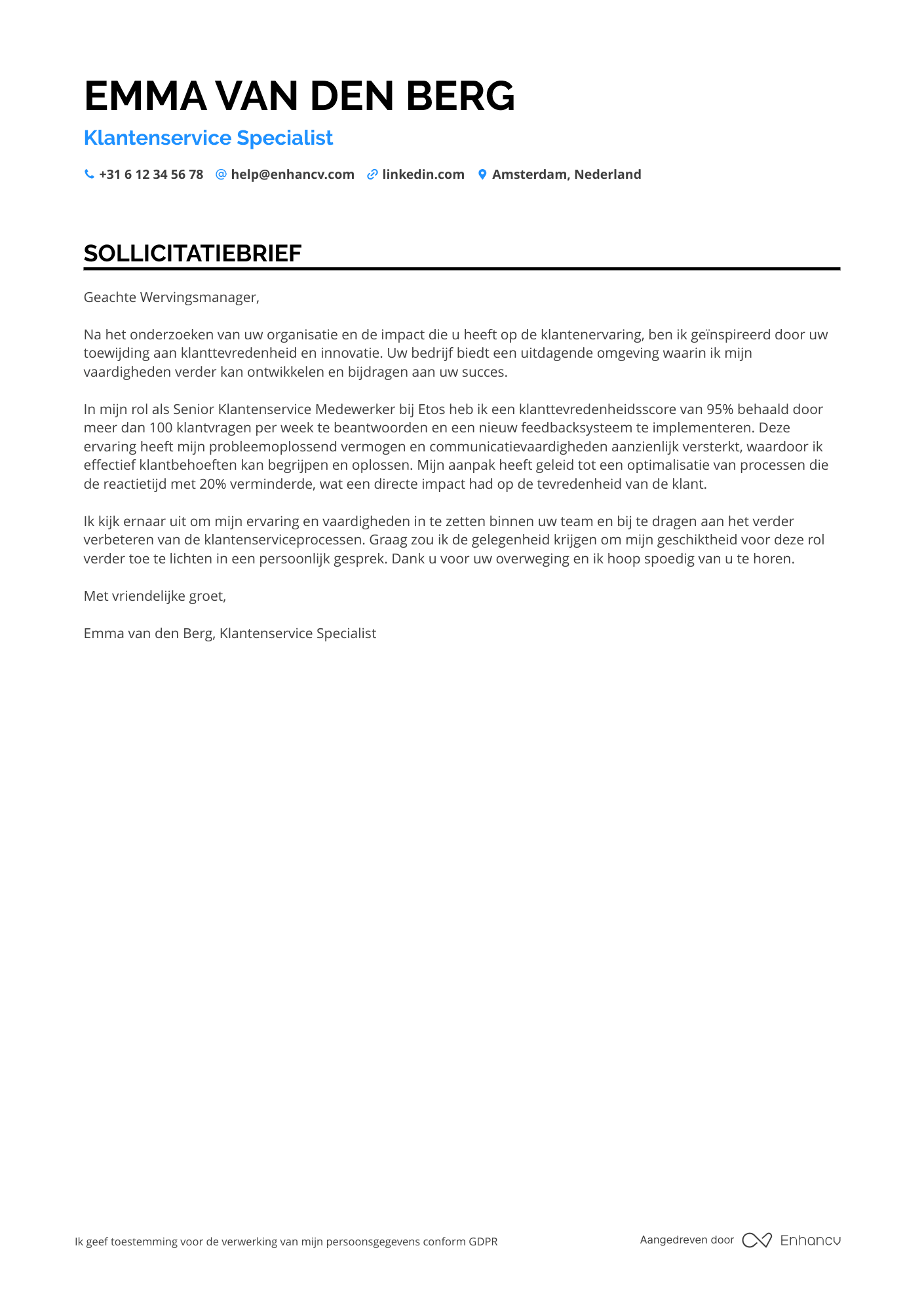 Sollicitatiebrief voor Kruidvat Klantenservice Medewerker